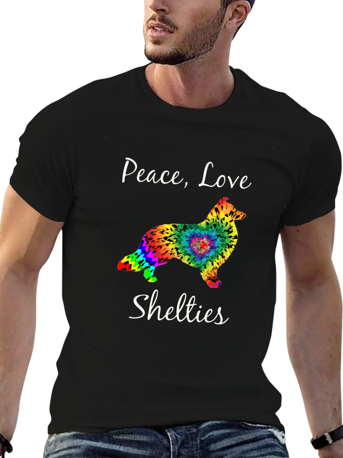 Black Peace Love Shelties T-Shirt - Black view 6
