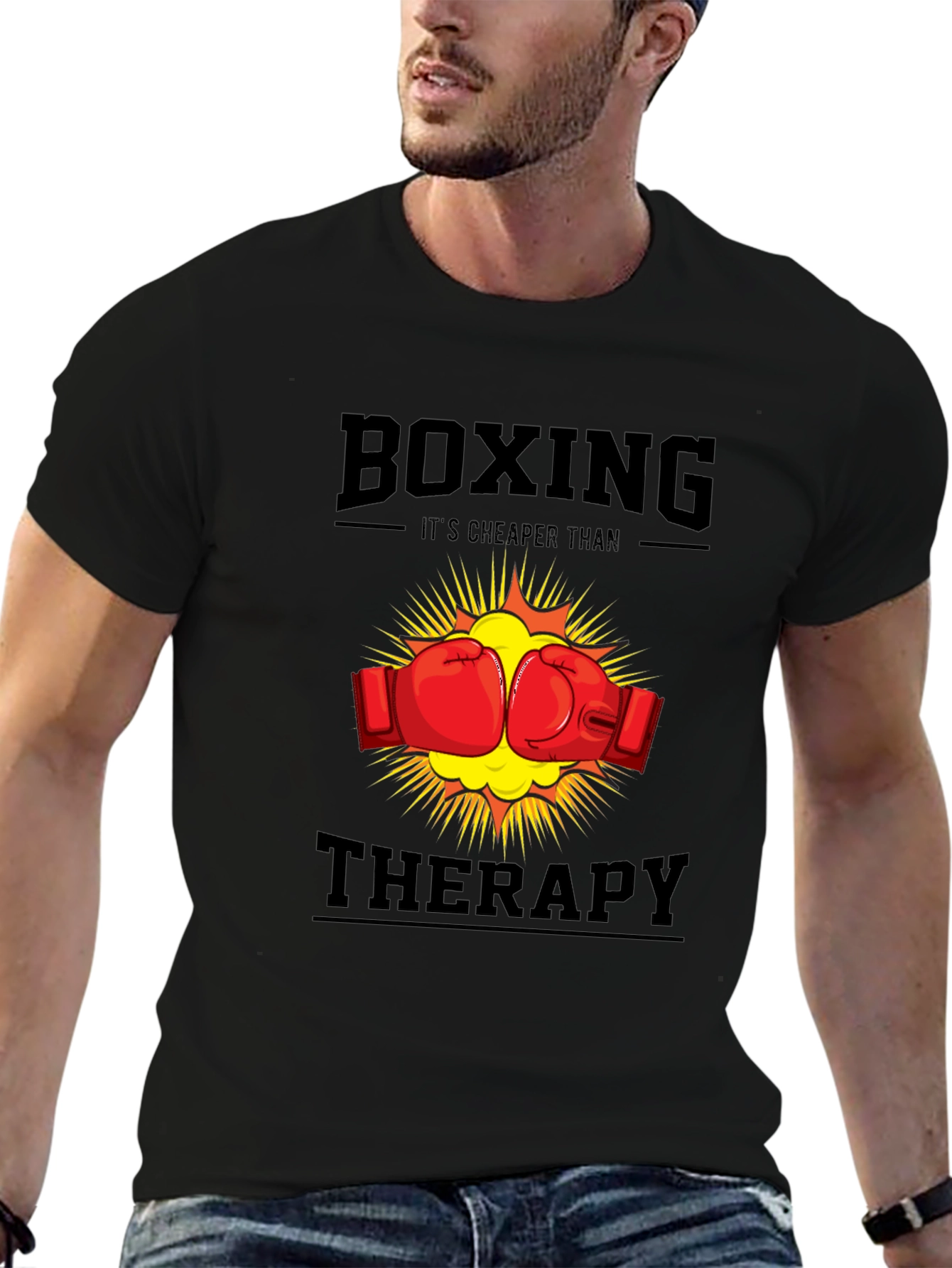 Black Boxing Cheaper Than Therapy T-Shirt view 6