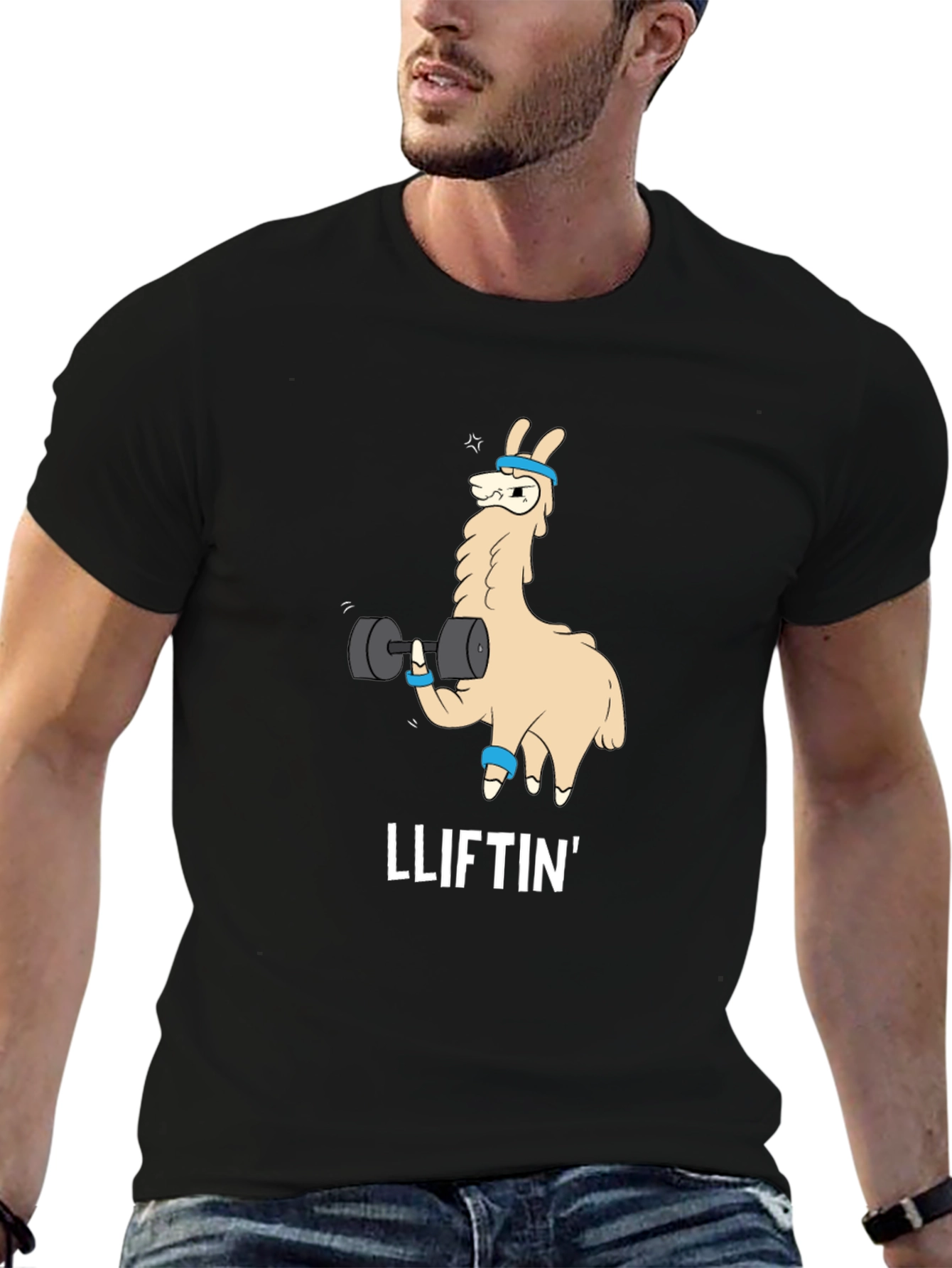 Black Lliftin' Llama Black T-Shirt - Gym Humor Tee view 6