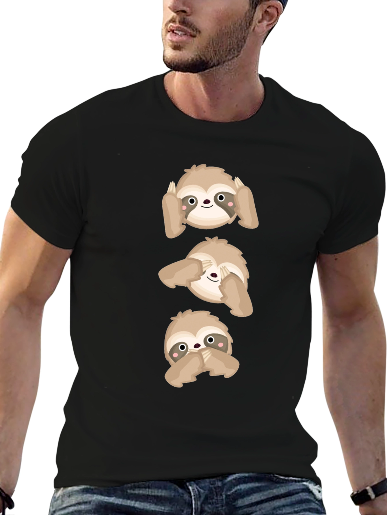 Black Hear, See, Speak No Evil Sloth Graphic Tee view 6