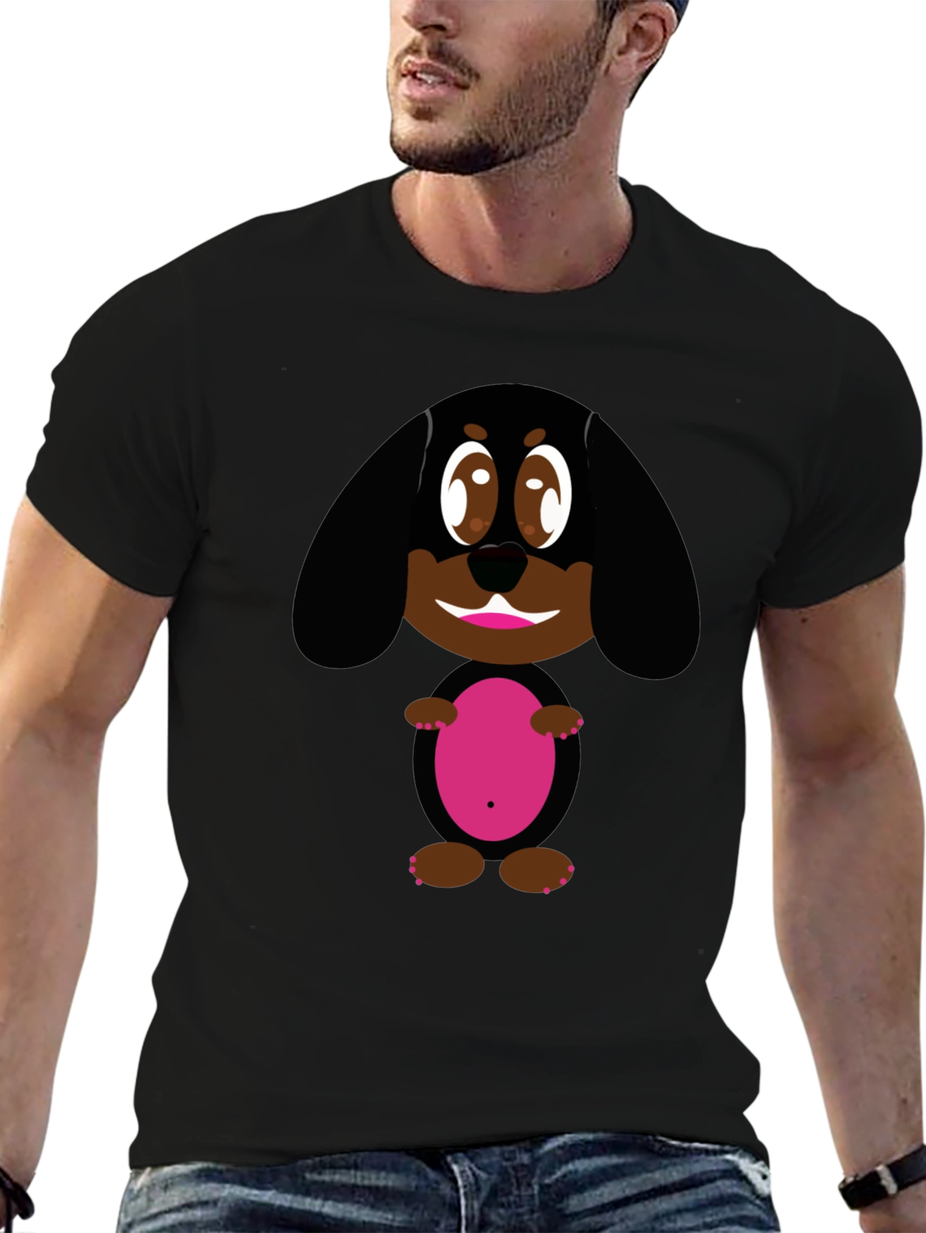 Black Cute Dog Graphic Black T-Shirt view 6