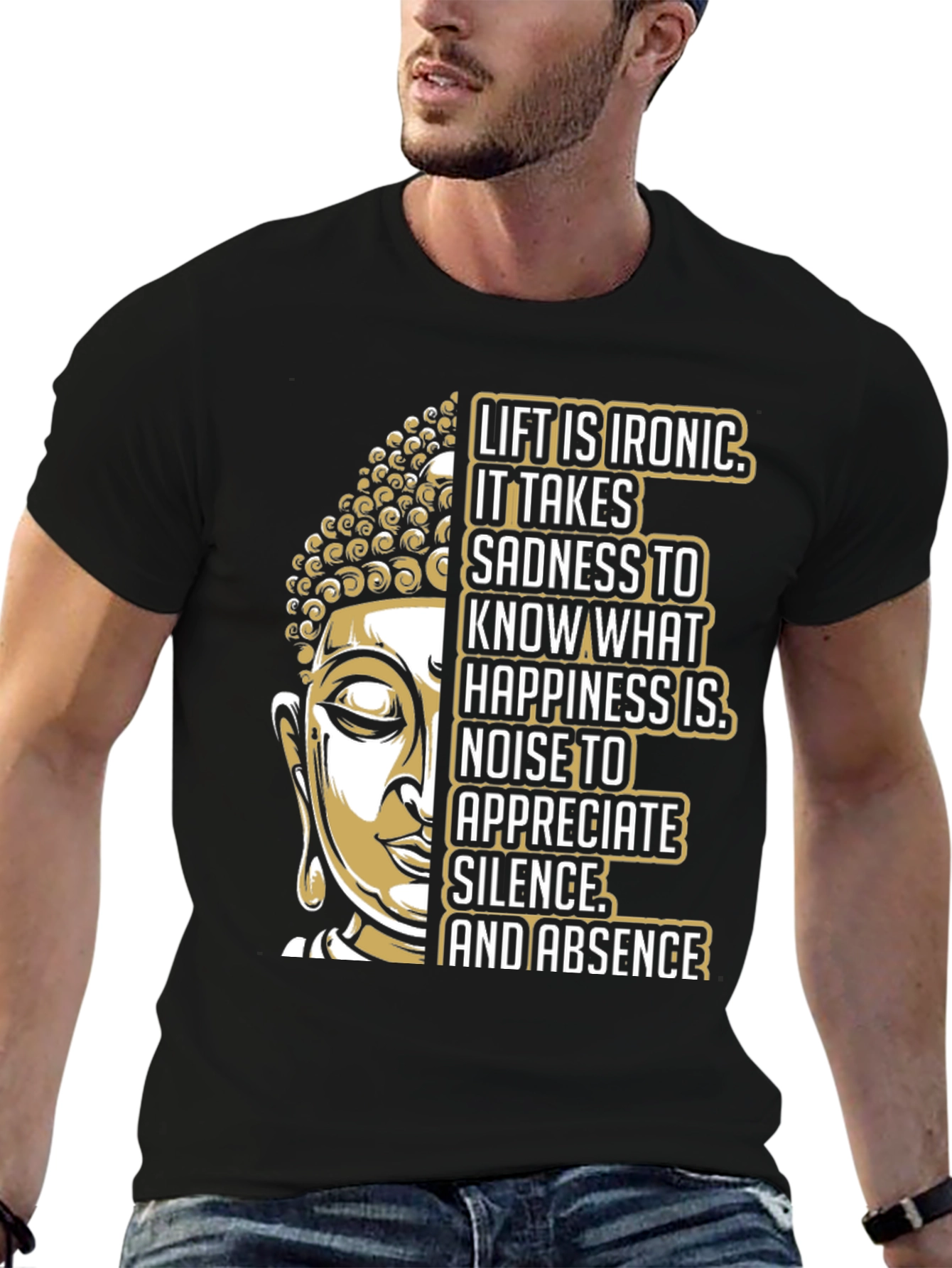 Black Buddha Graphic Print T-Shirt - Ironic Life view 6