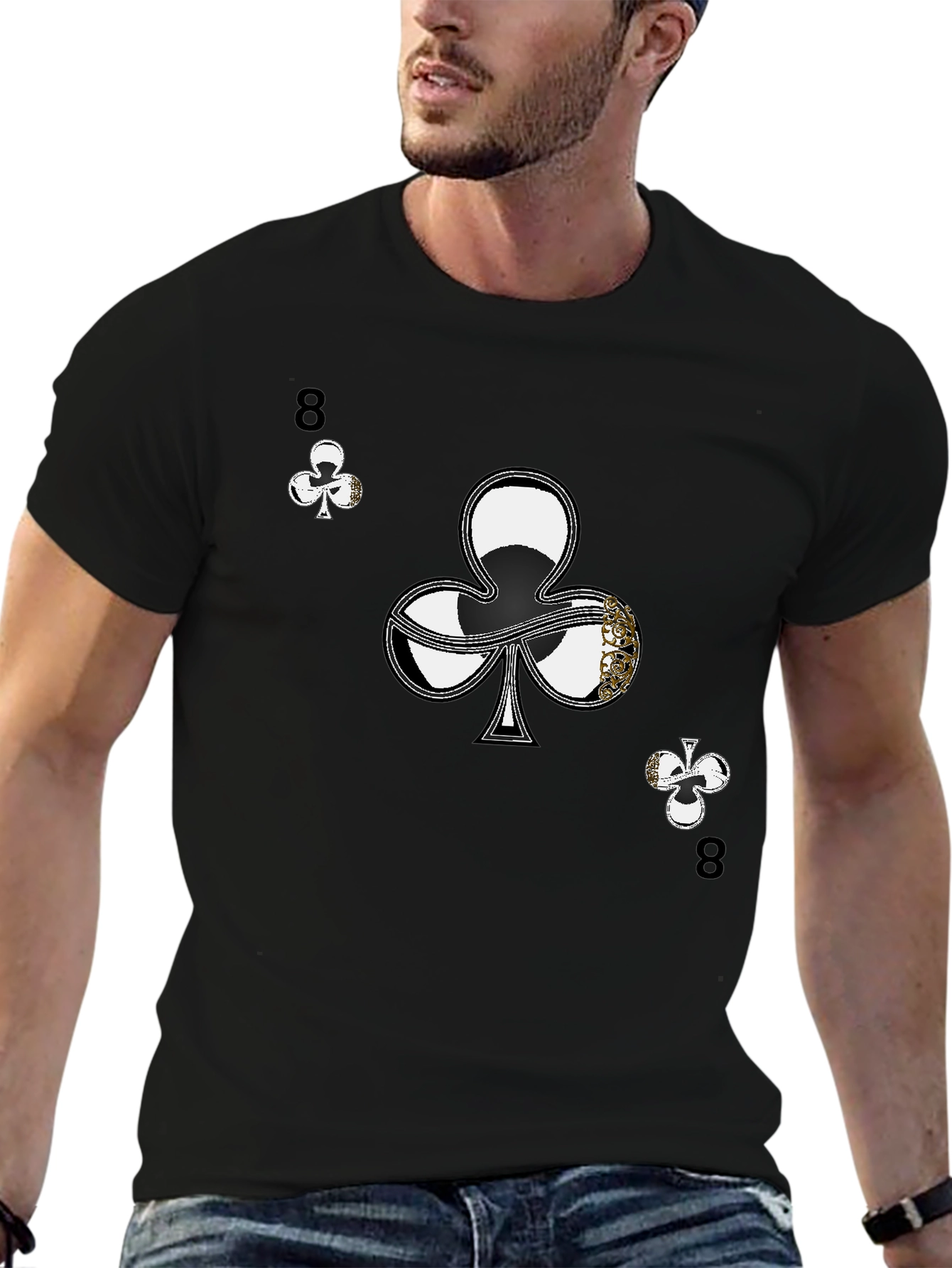 Black Eight of Clubs Graphic Tee - Unique Card Suit Design view 6