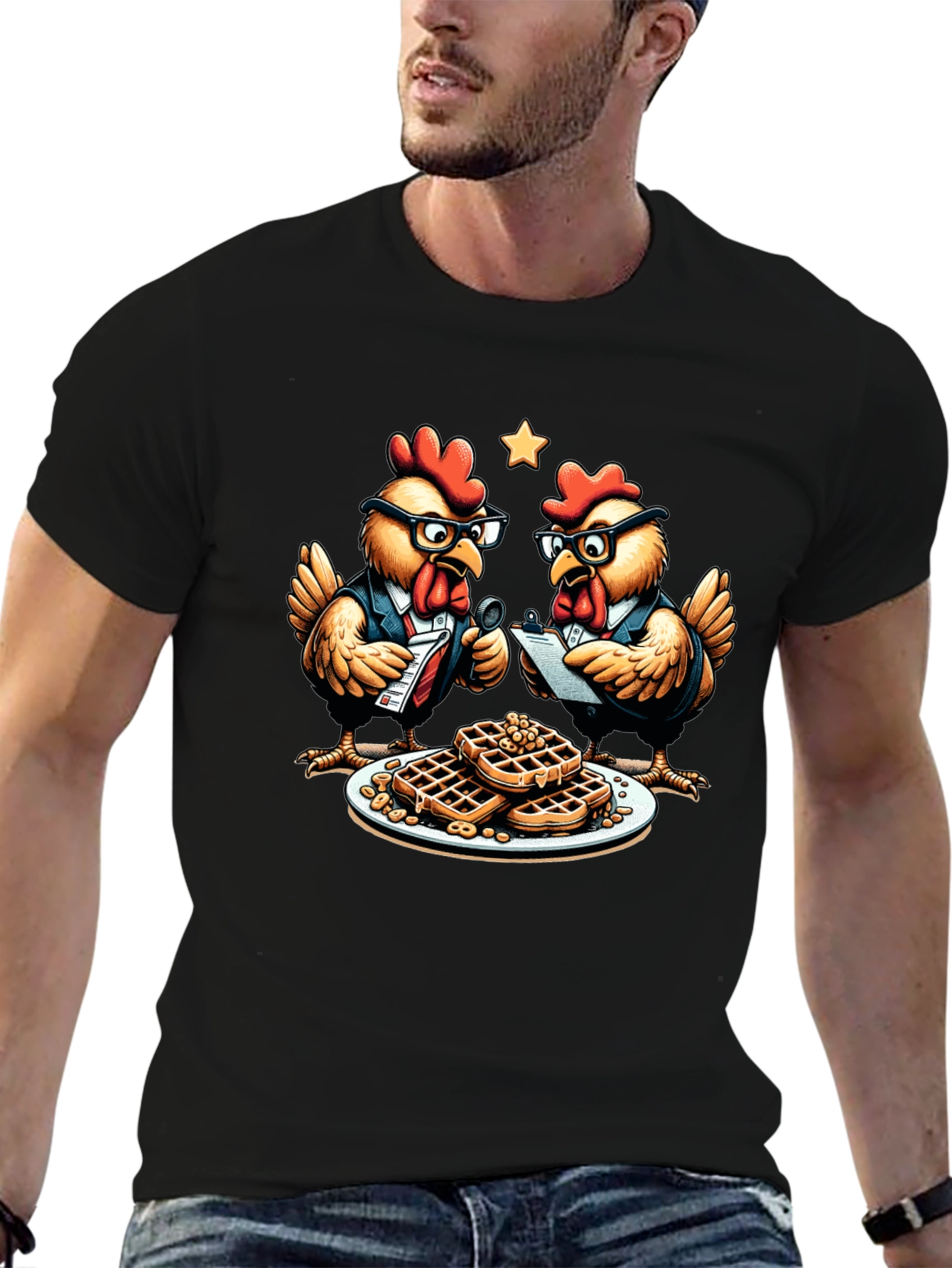 Black Chicken & Waffles T-Shirt - Business Chickens view 6