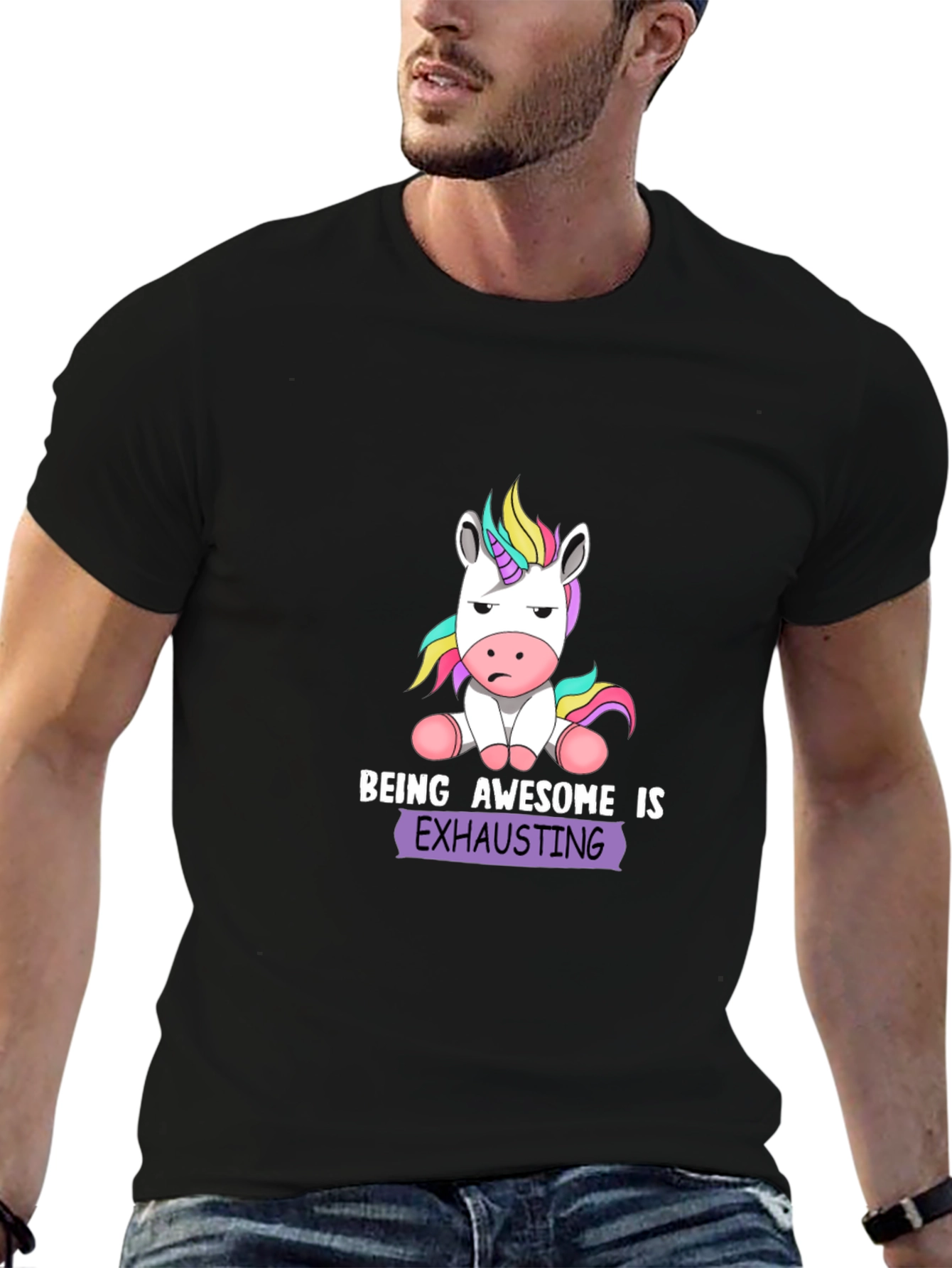 Black Being Awesome is Exhausting - Unicorn T-Shirt view 6