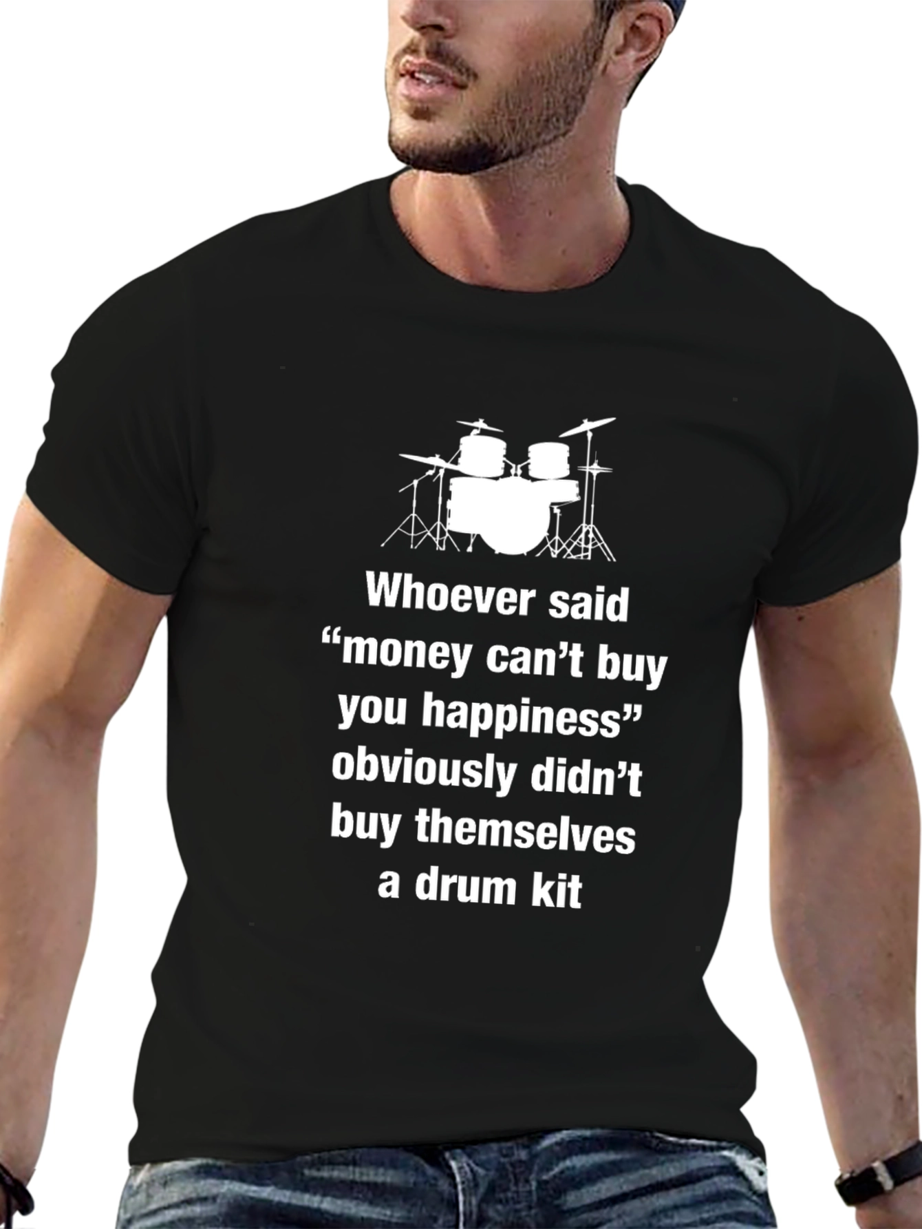 Black Drum Kit Happiness T-Shirt - Music Lover Tee view 6