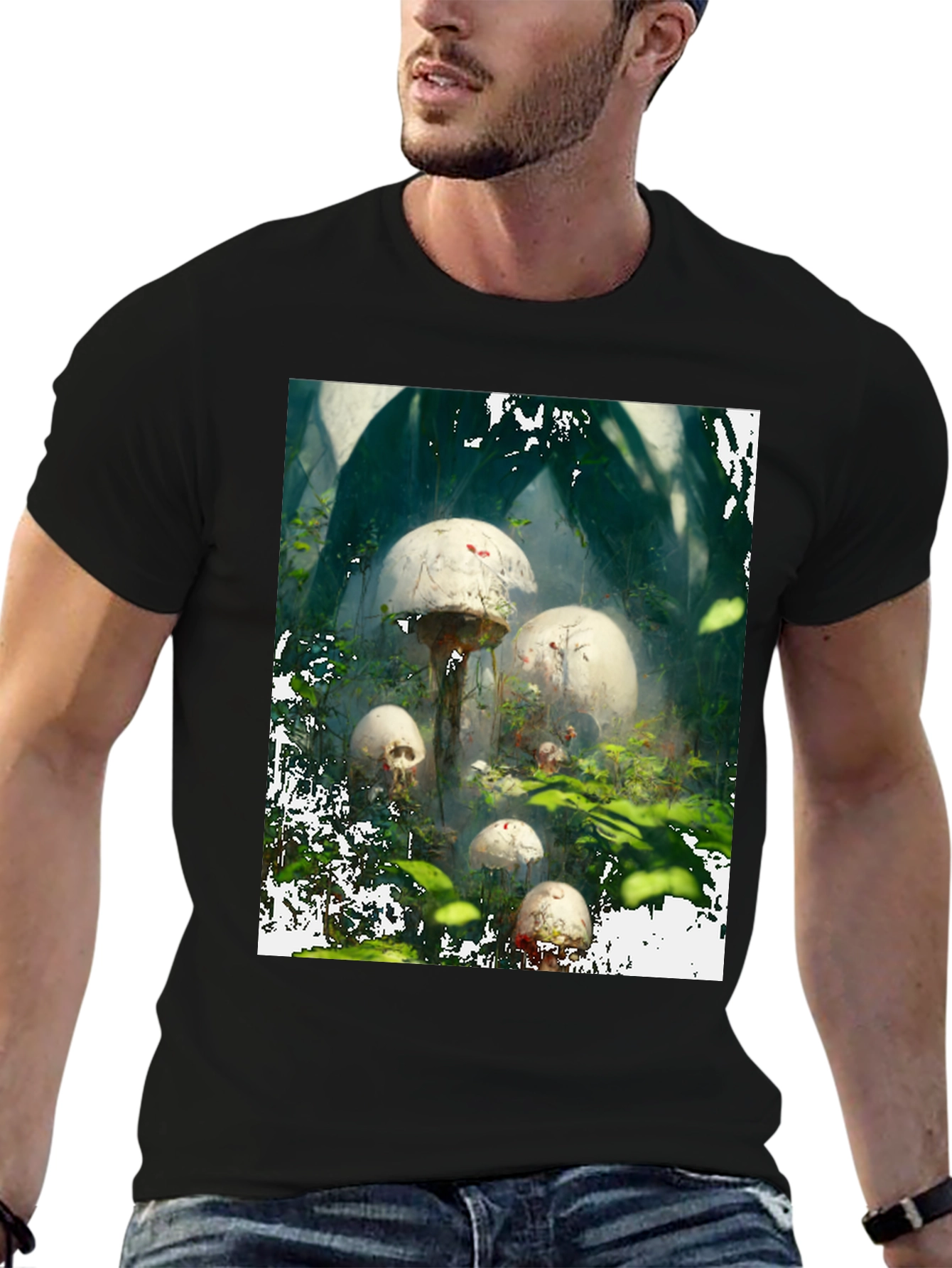 Black Mushroom Skull Forest Tee view 6