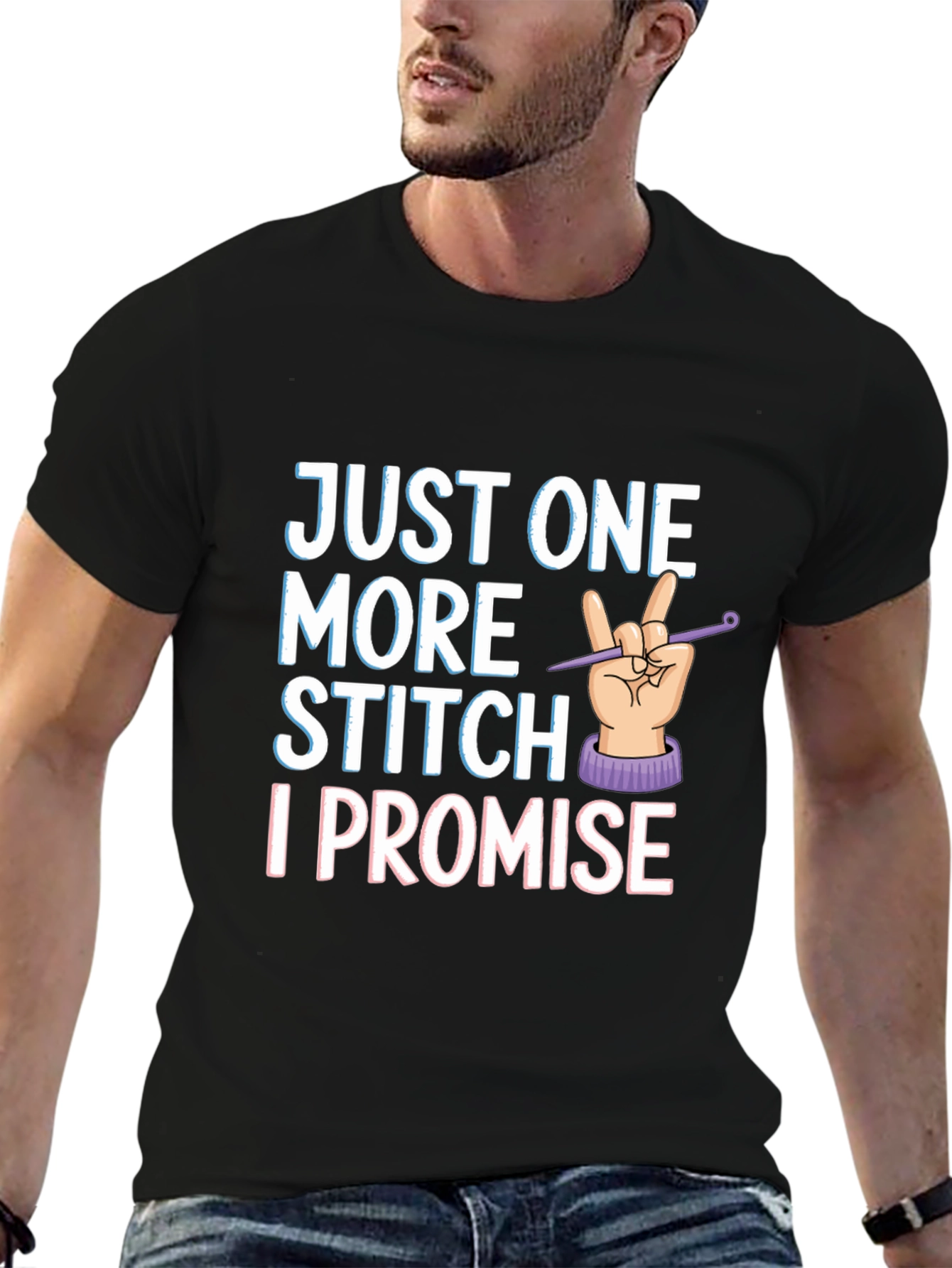 Black Just One More Stitch T-Shirt - Knitting Lover's Tee view 6
