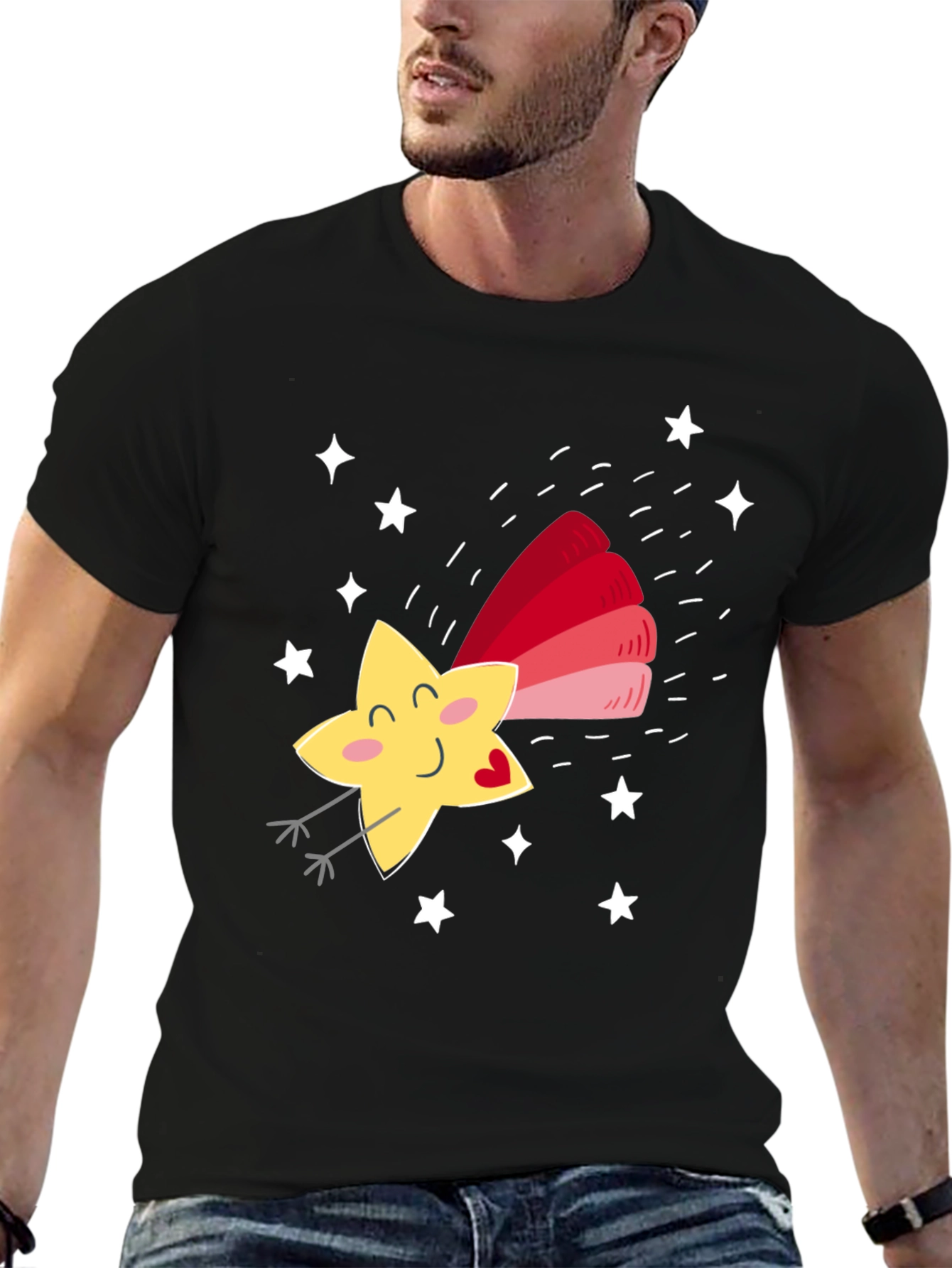 Black Cute Star Graphic Tee - Unisex Black T-Shirt view 6
