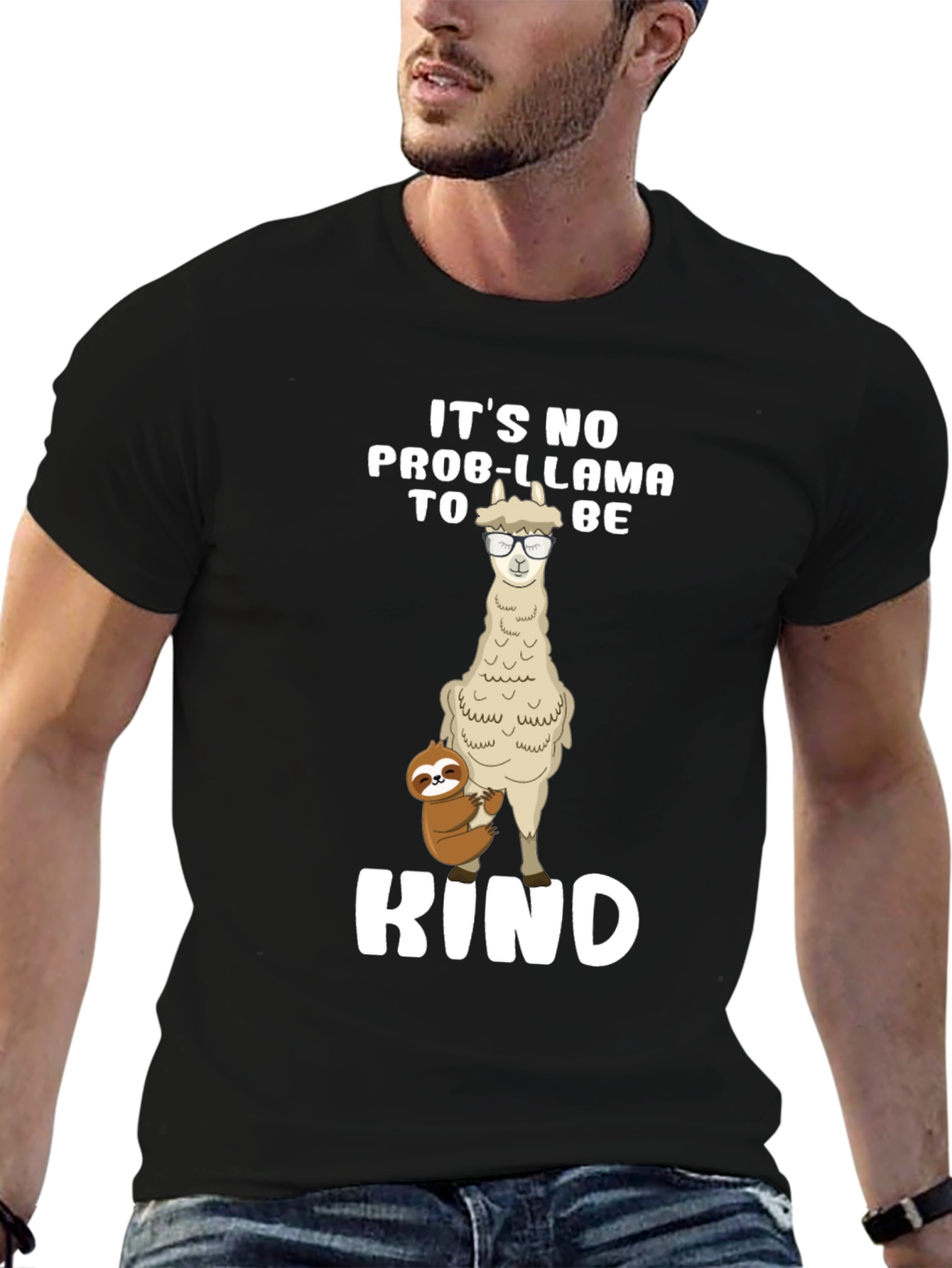 Black No Prob-Llama To Be Kind Black T-Shirt view 6
