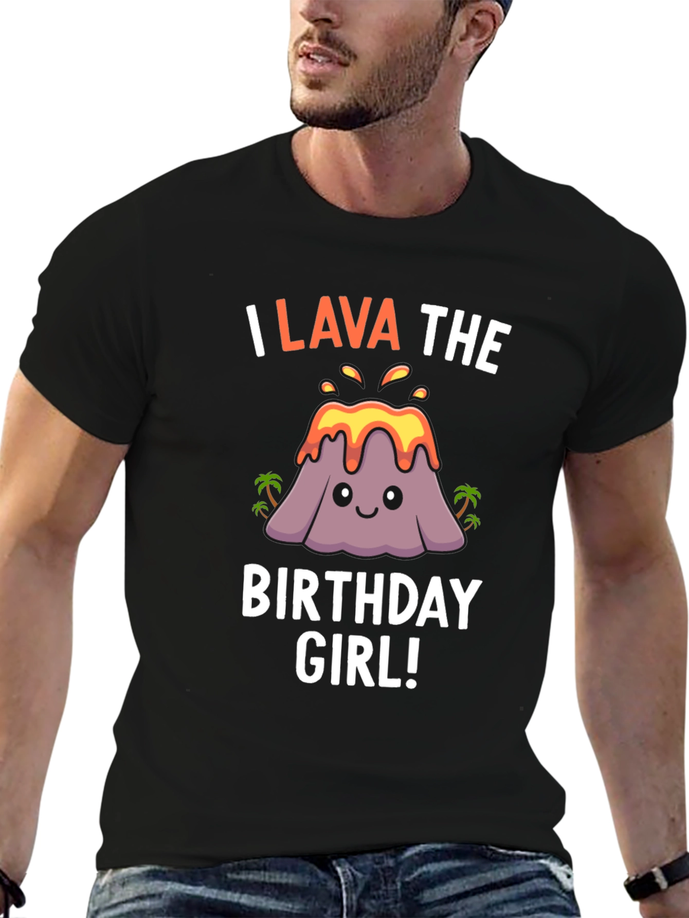 Black I Lava the Birthday Girl T-Shirt - Fun Volcano Design view 6