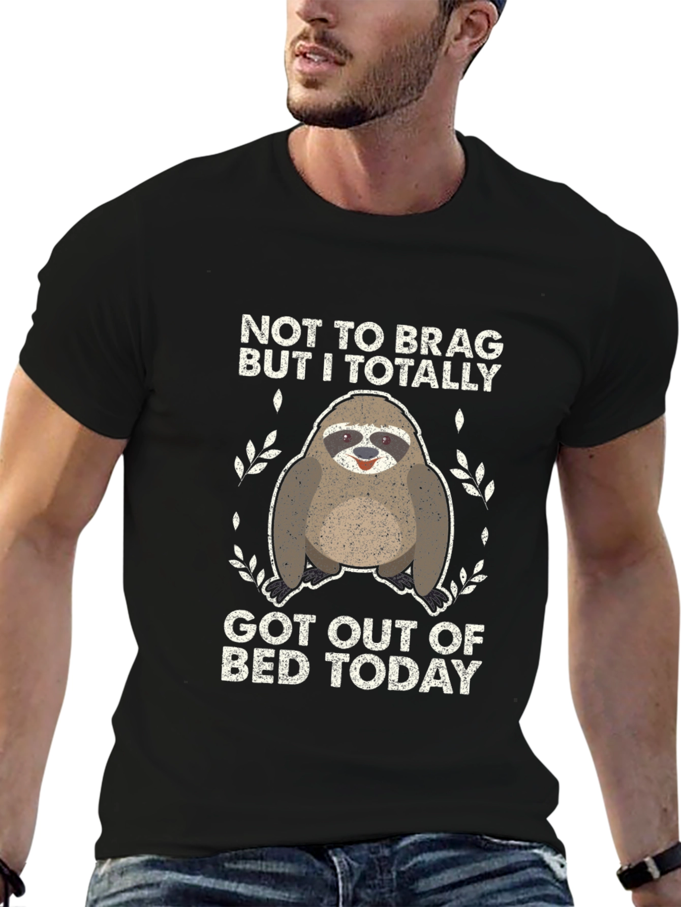Black Funny Sloth T-Shirt - "Not To Brag, But I Got Out of Bed Today" view 6