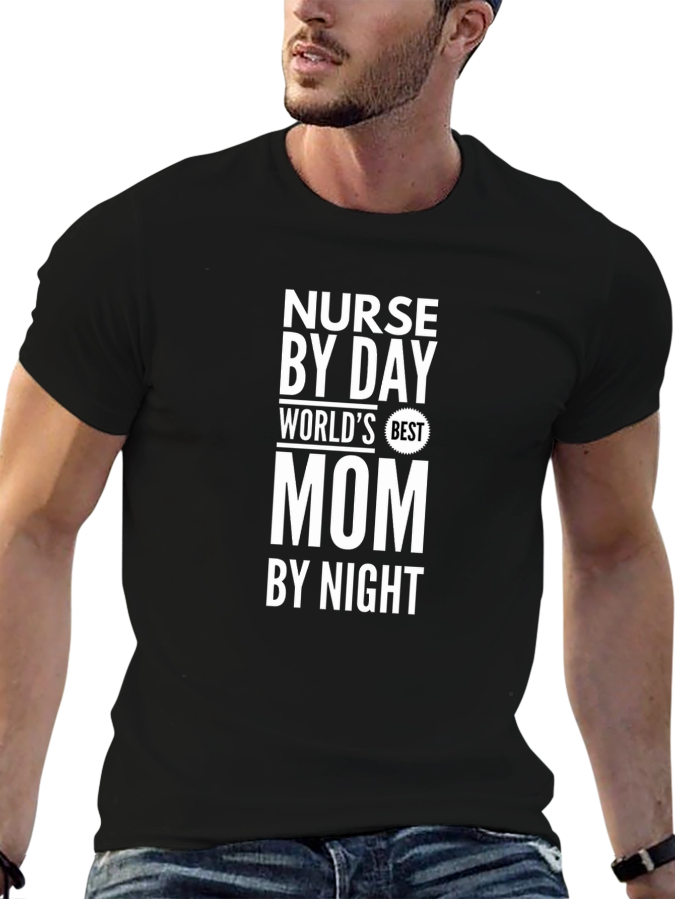 Black Nurse Mom Graphic T-Shirt - Hero by Day & Night! view 6
