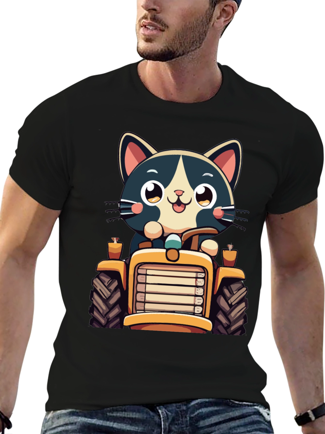 Black Cat Driving Tractor T-Shirt view 6