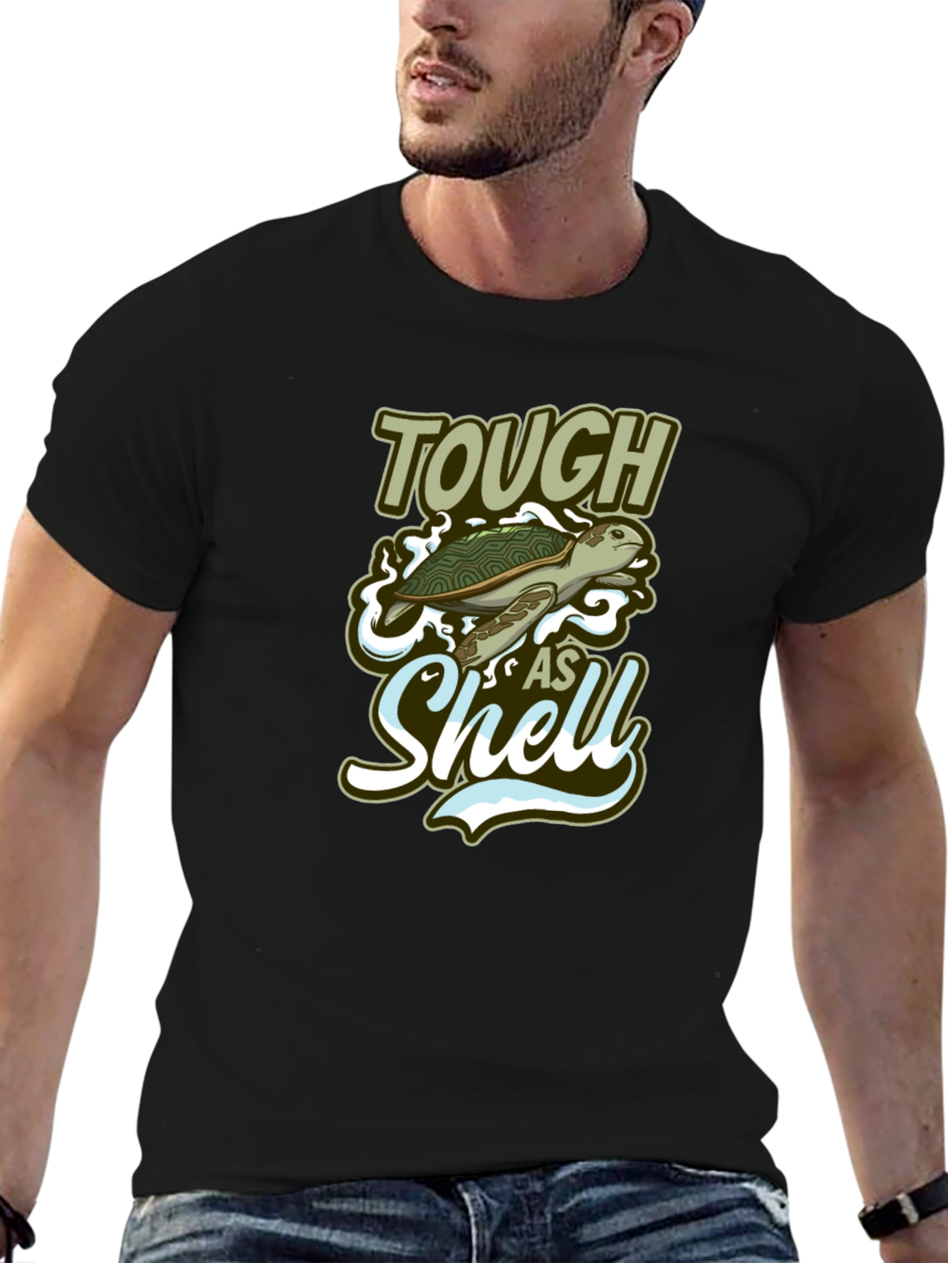 Black Tough As Shell Turtle Graphic Tee - Black Cotton Casual T-Shirt view 6