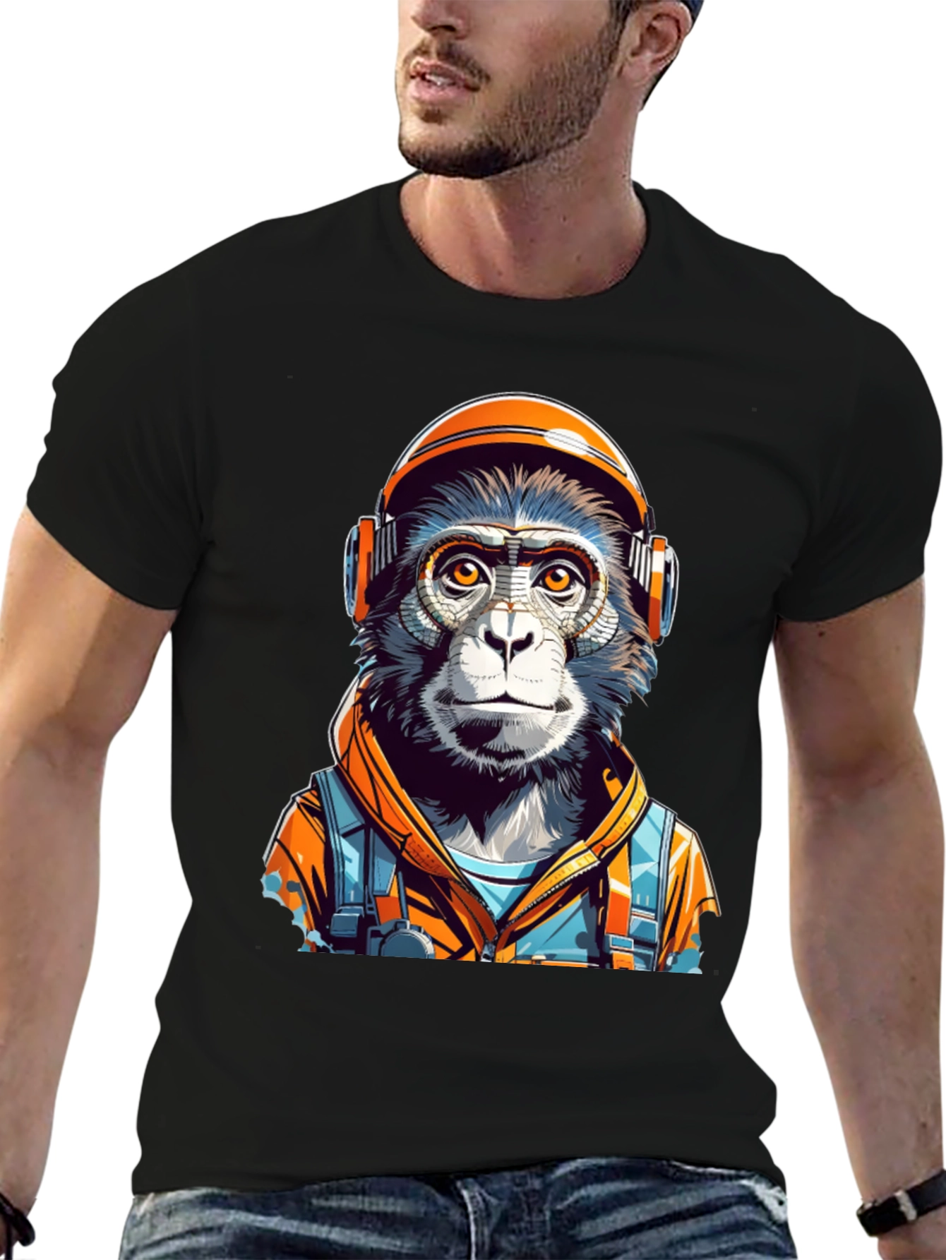 Black Monkey Astronaut Graphic Tee - Unique Design view 6