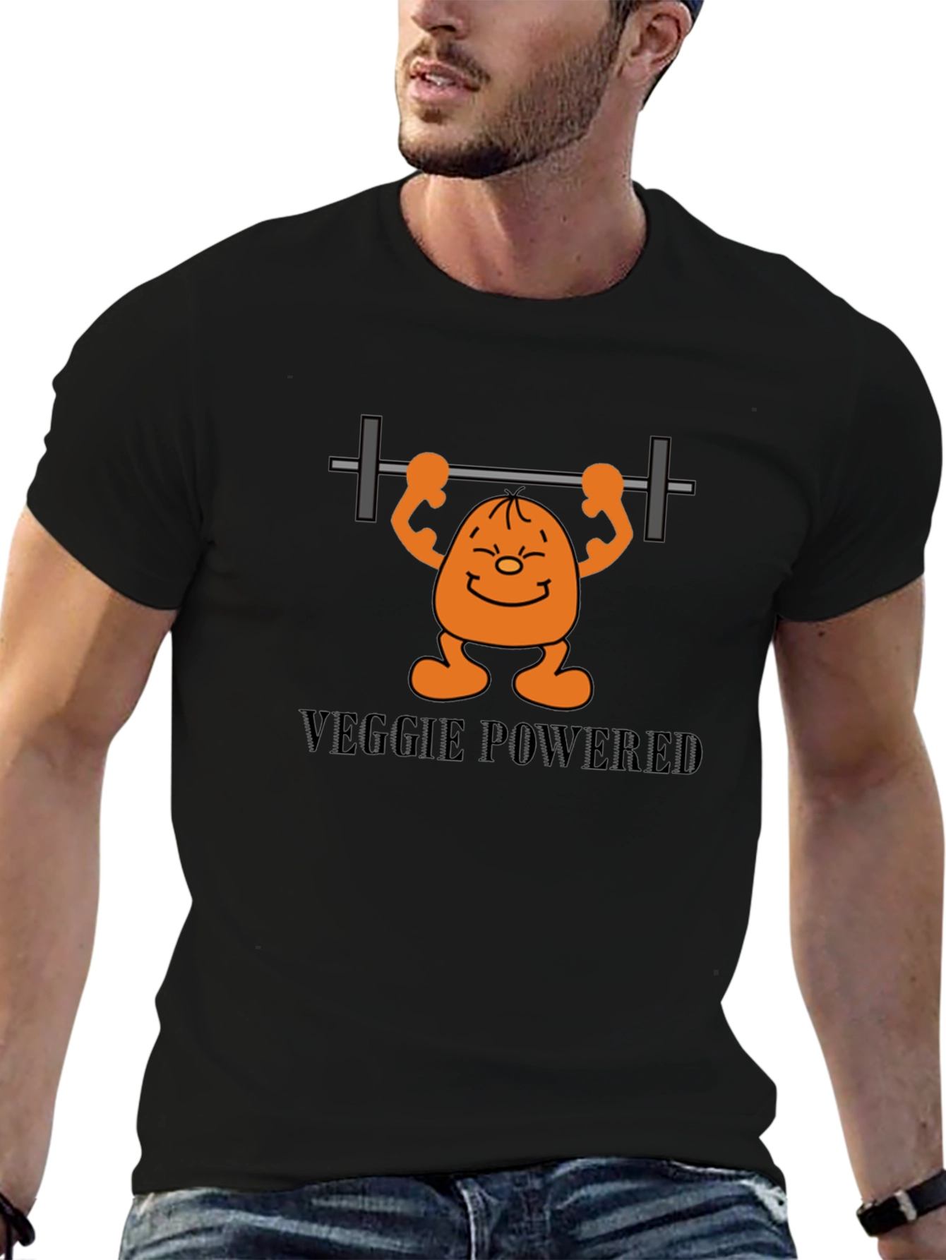 Black Veggie Powered Workout T-Shirt view 6