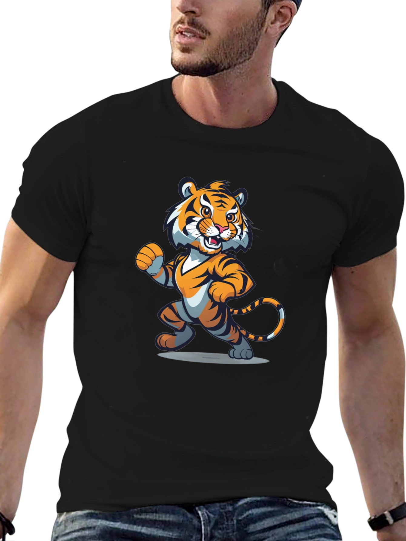 Black Cartoon Tiger Graphic Tee - Black view 6
