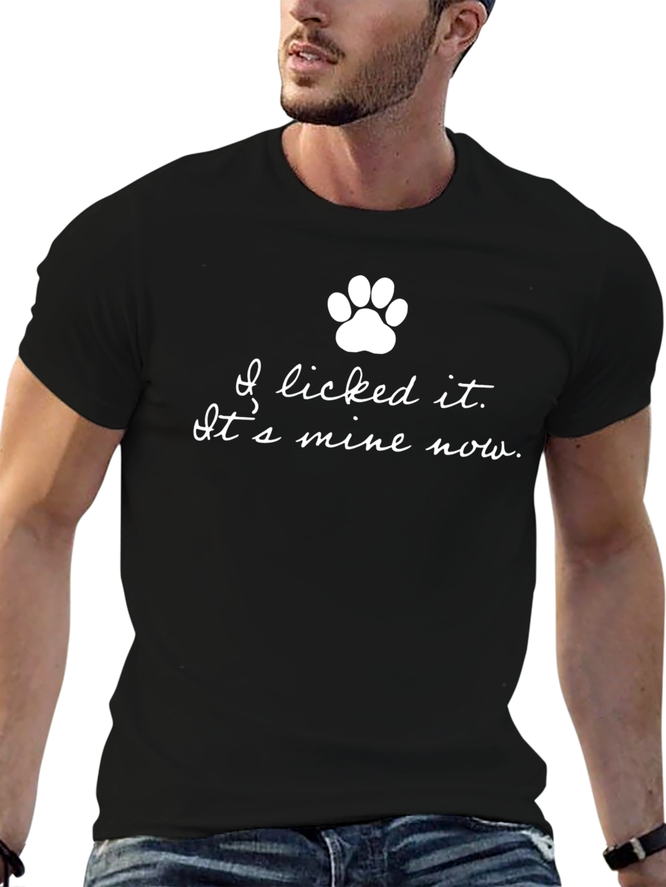 Black I Licked It Funny Dog Paw Print T-Shirt view 6