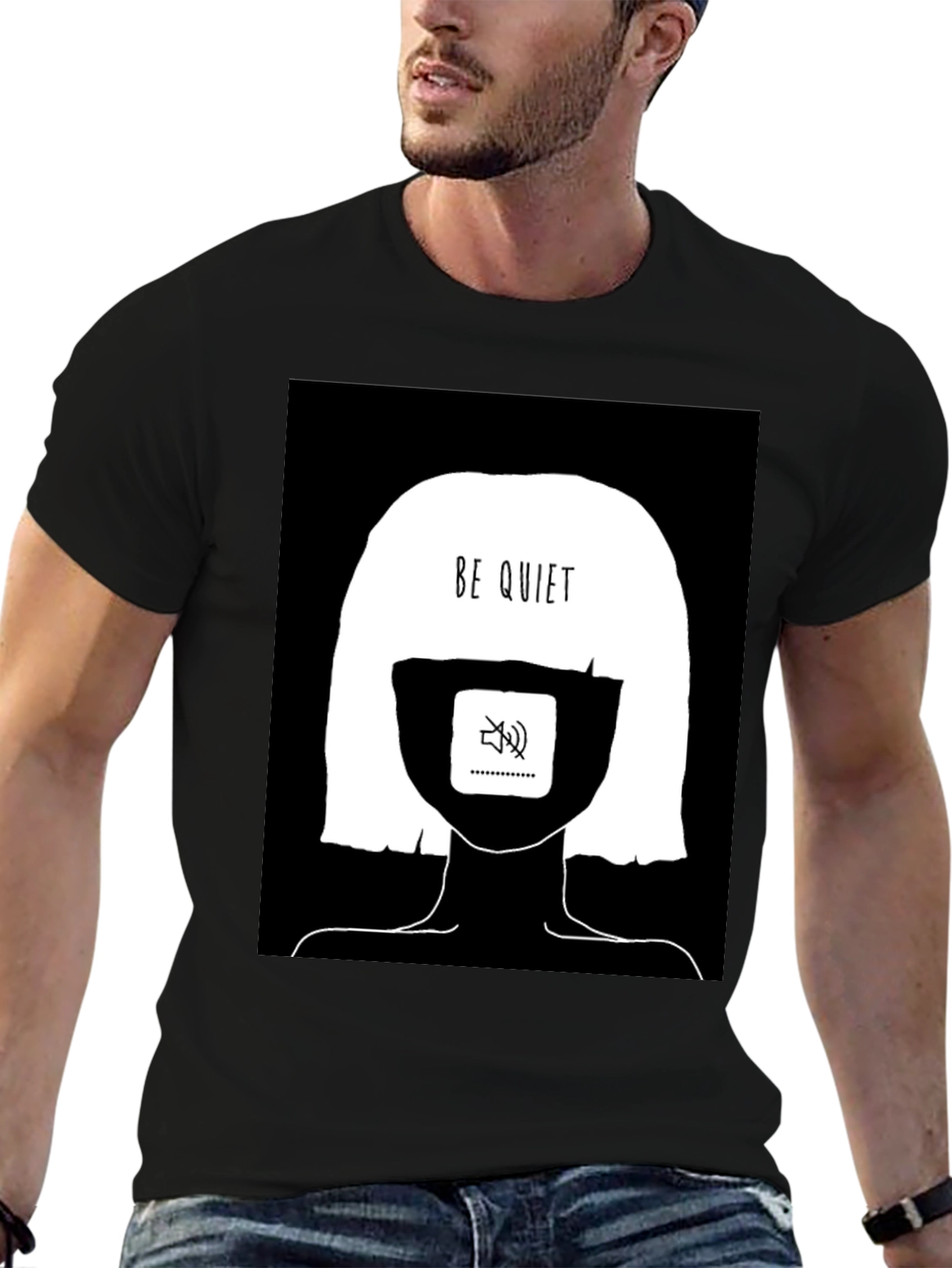 Black Be Quiet Graphic Tee - Black Cotton Unisex view 6