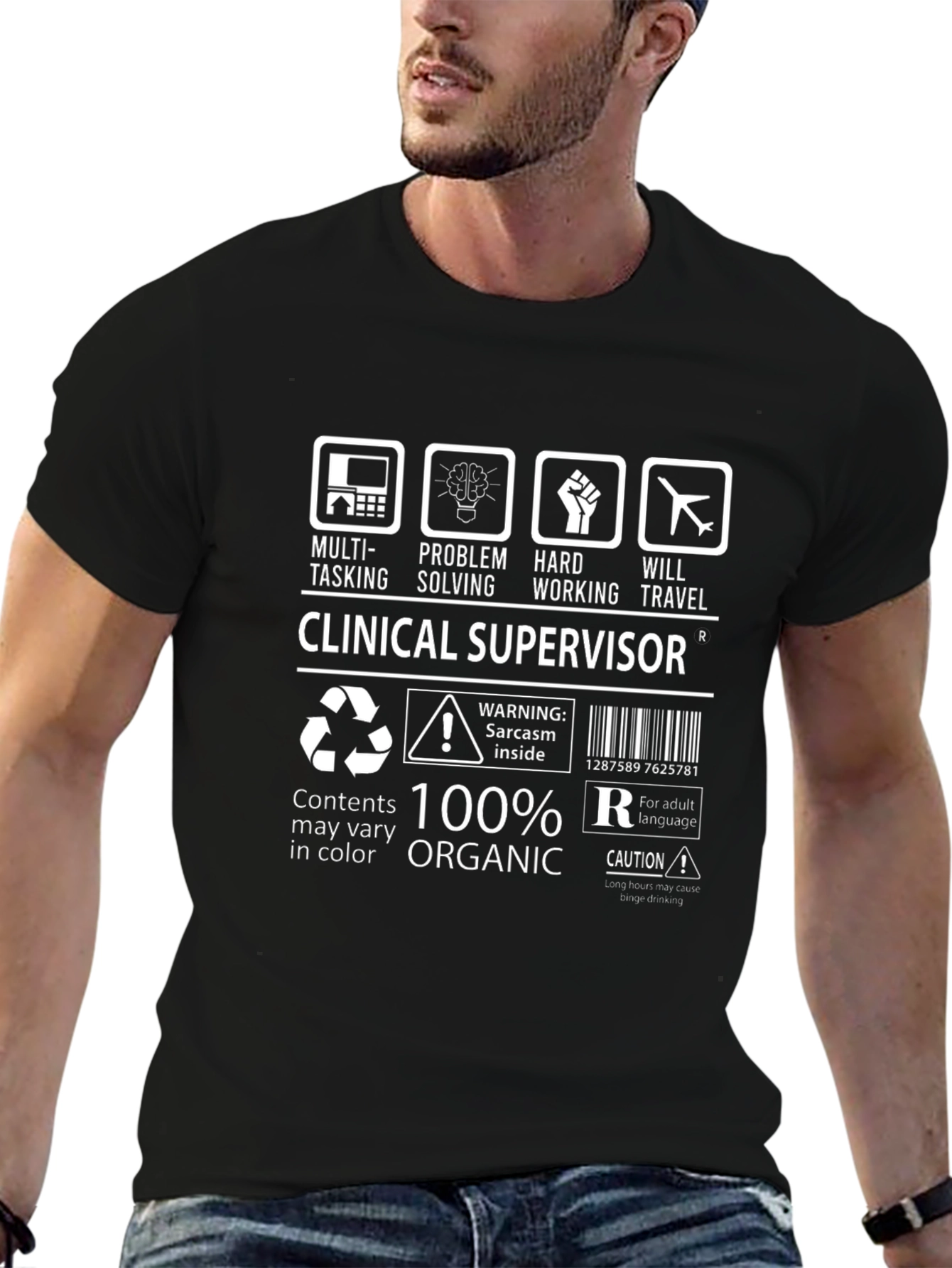 Black Clinical Supervisor Organic Cotton T-Shirt view 6