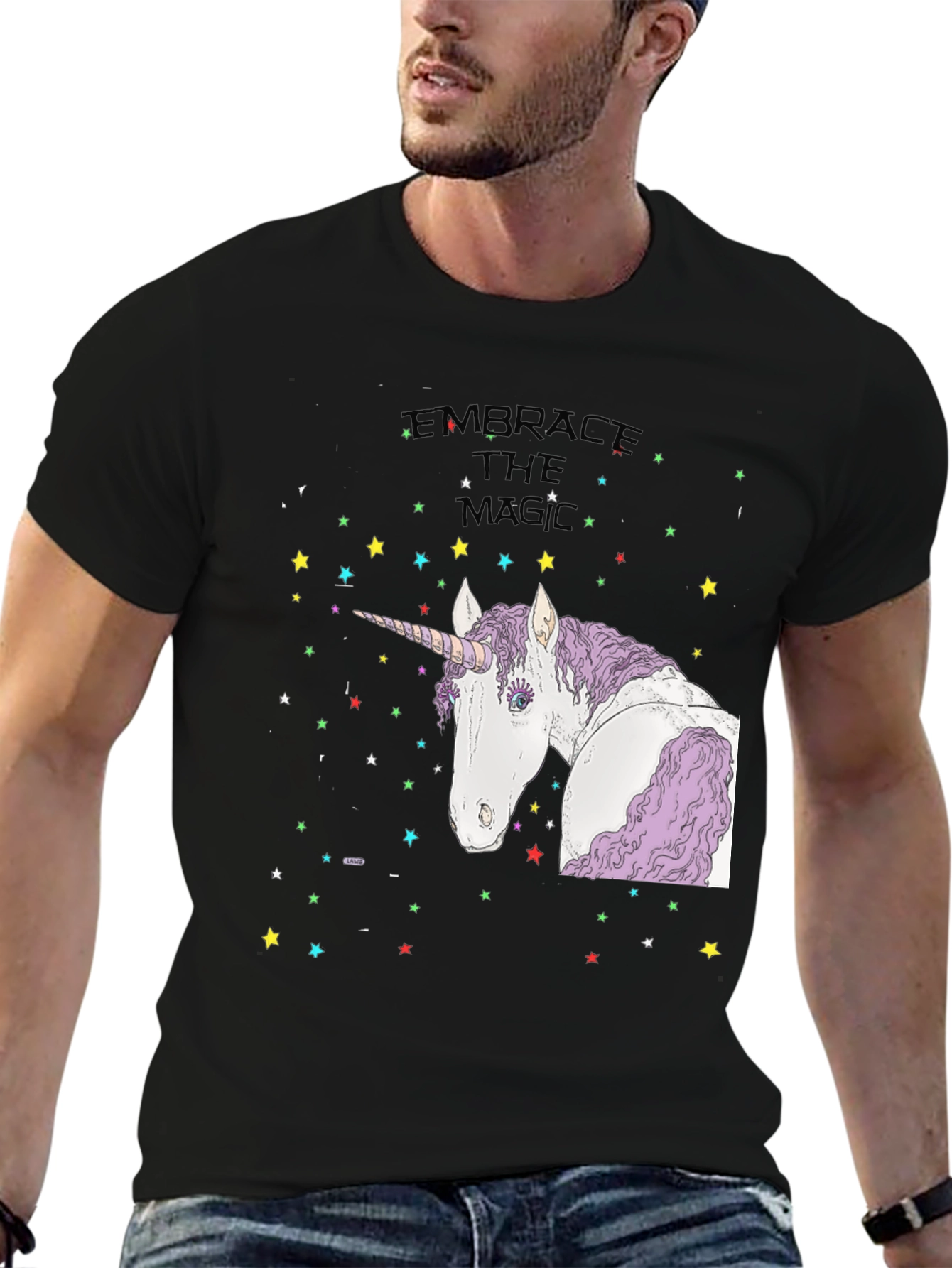 Embrace the Magic Unicorn Graphic Tee - Black Cotton - 6