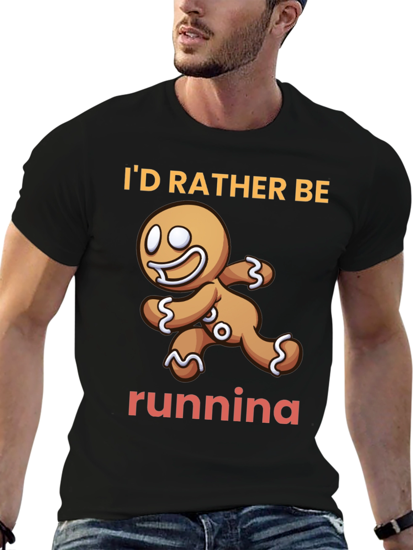 Black Gingerbread Man Running T-Shirt view 6