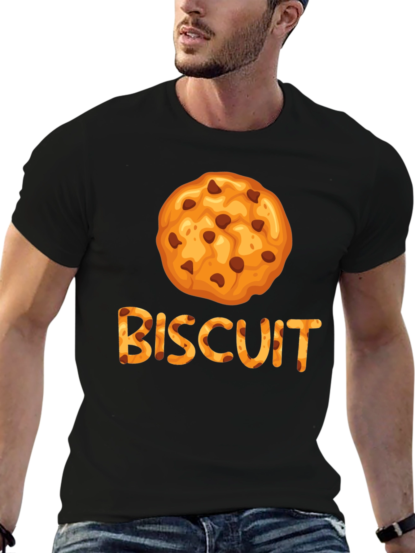 Black Biscuit Cookie Graphic Tee - Unisex Black T-Shirt view 6