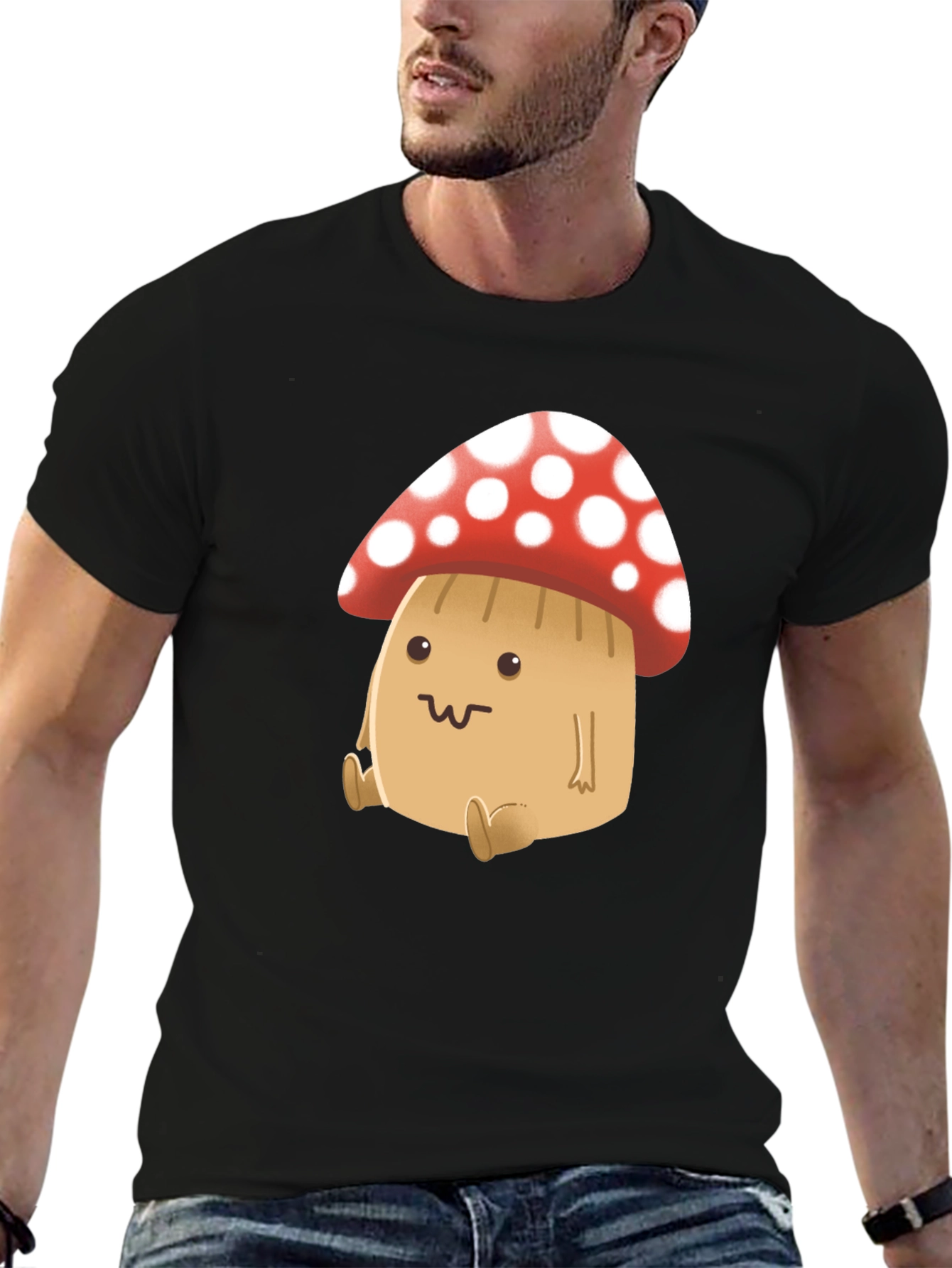 Black Cute Mushroom Graphic Tee - Black view 6