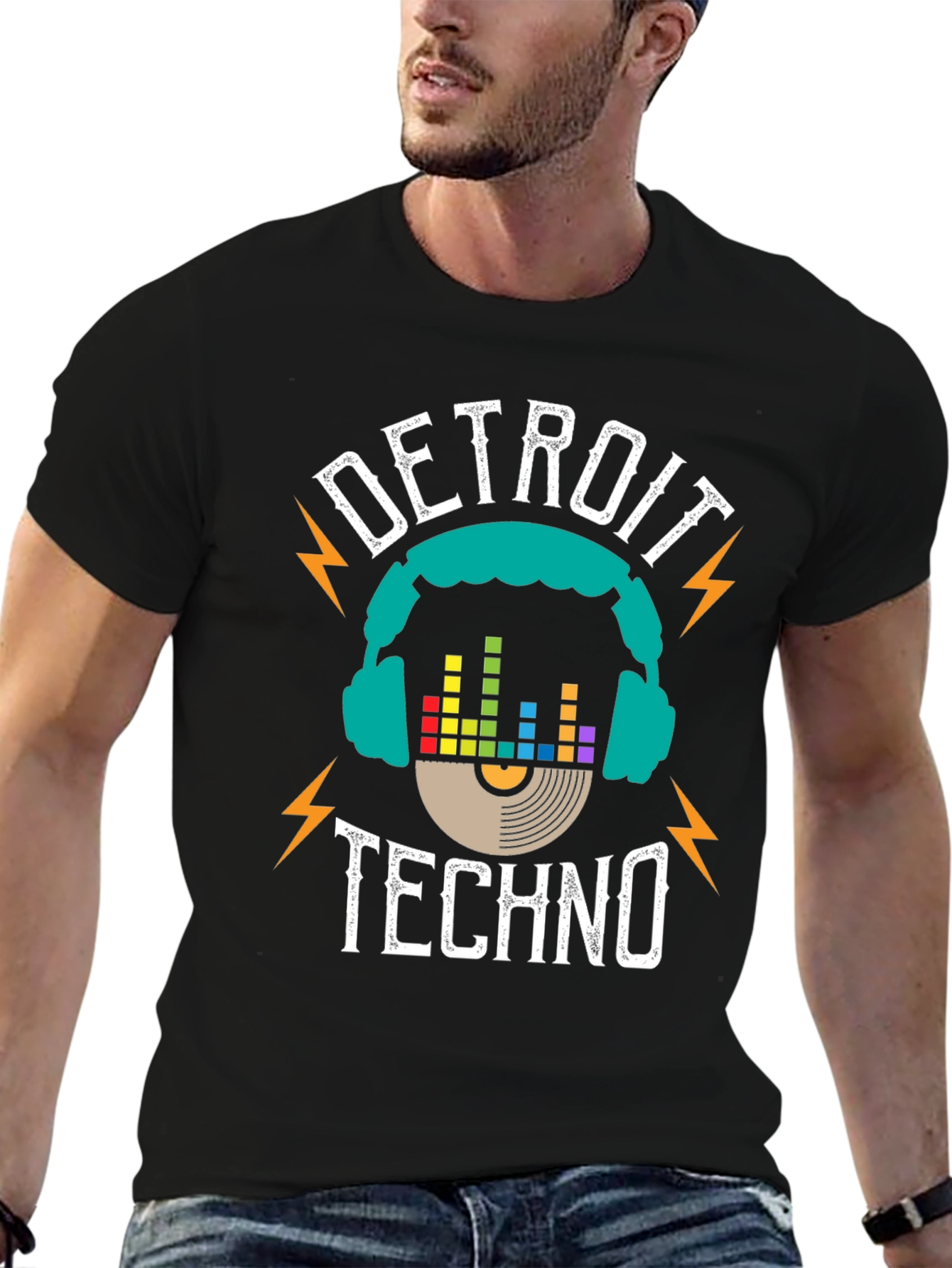 Black Detroit Techno Music T-Shirt view 6