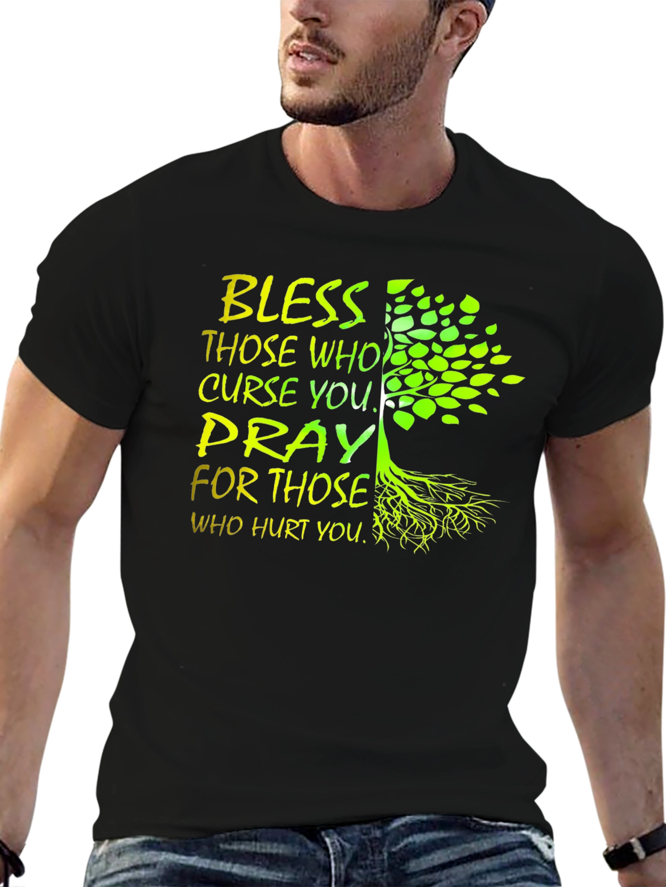 Black Bless & Pray Tree Graphic Black T-Shirt view 6