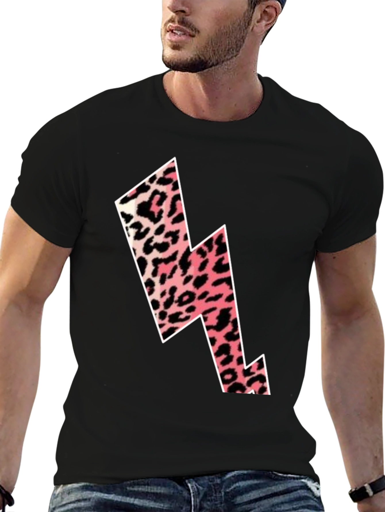 Black Trendy Leopard Print Lightning Bolt Graphic Tee view 6