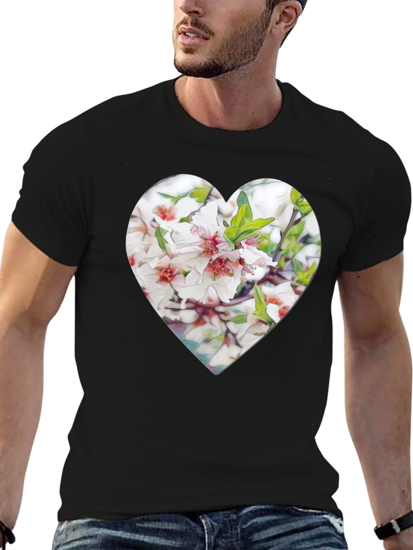 Black Heart Floral Graphic Tee - Stylish Black T-Shirt view 6