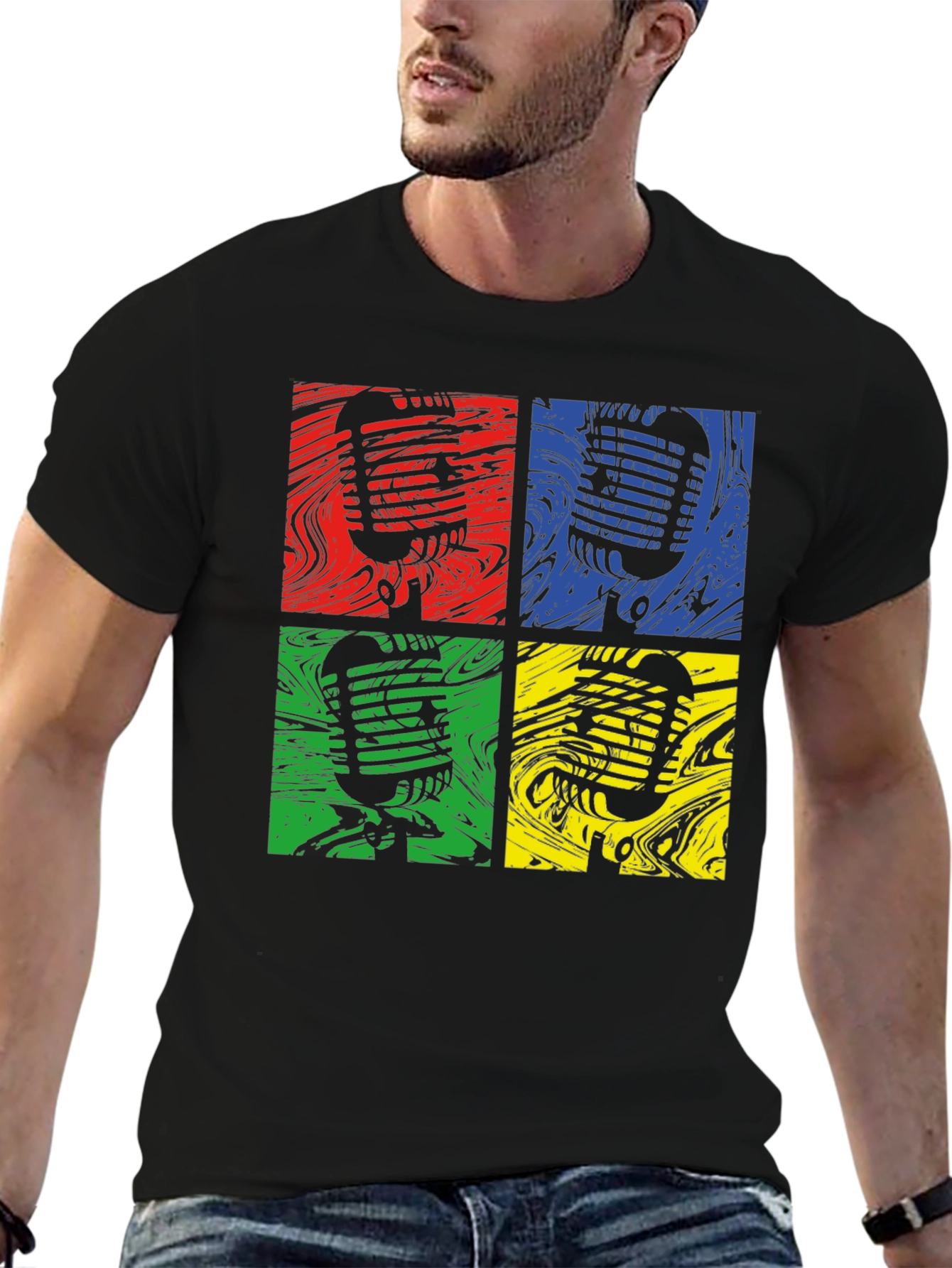 Black Retro Microphone T-Shirt - Pop Art Style, Music Lover Tee view 6
