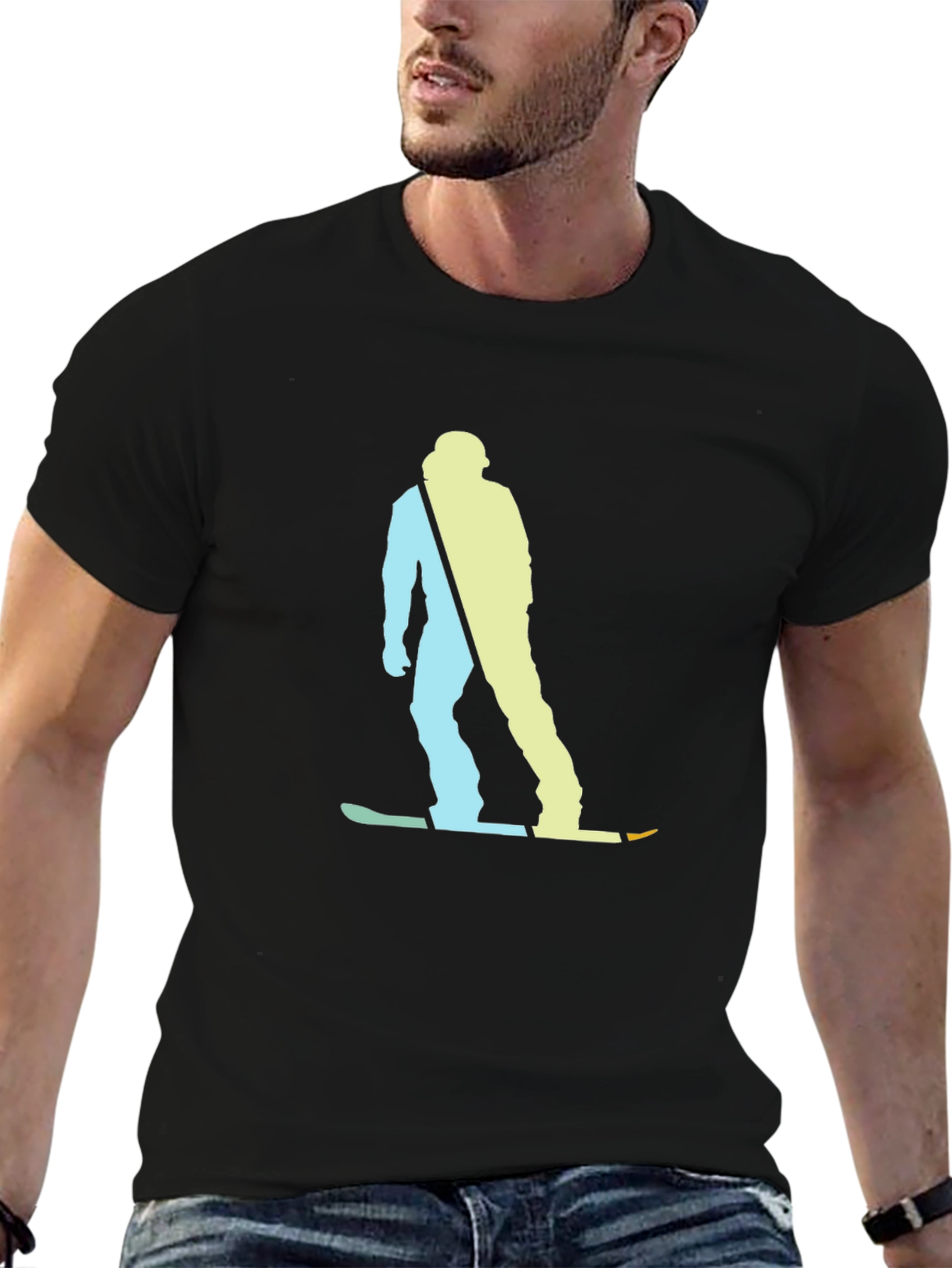 Black Snowboarder Graphic Tee - Black Cotton Blend view 6