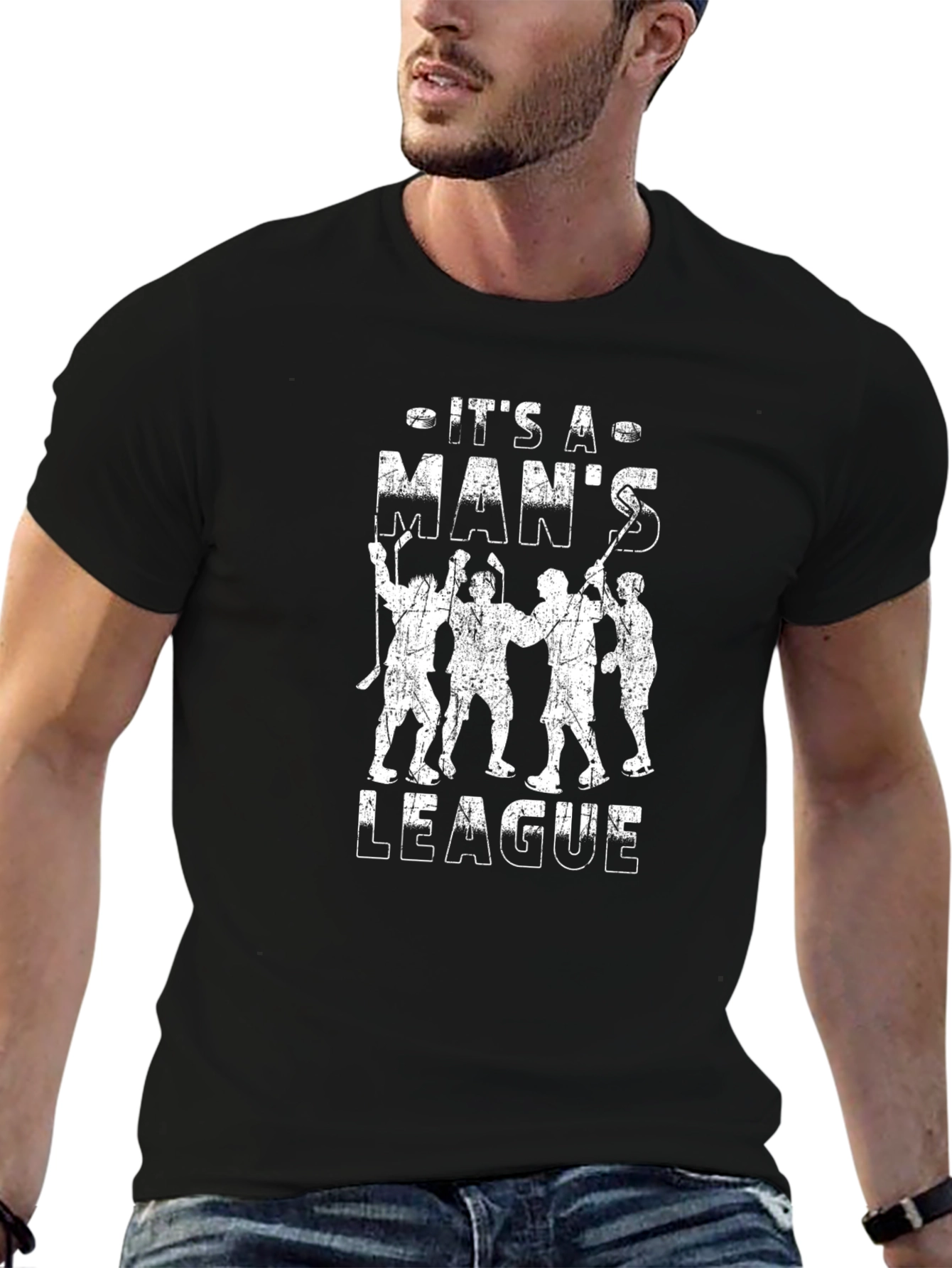 Black It's a Man's League T-Shirt - Hockey Graphic Tee view 6
