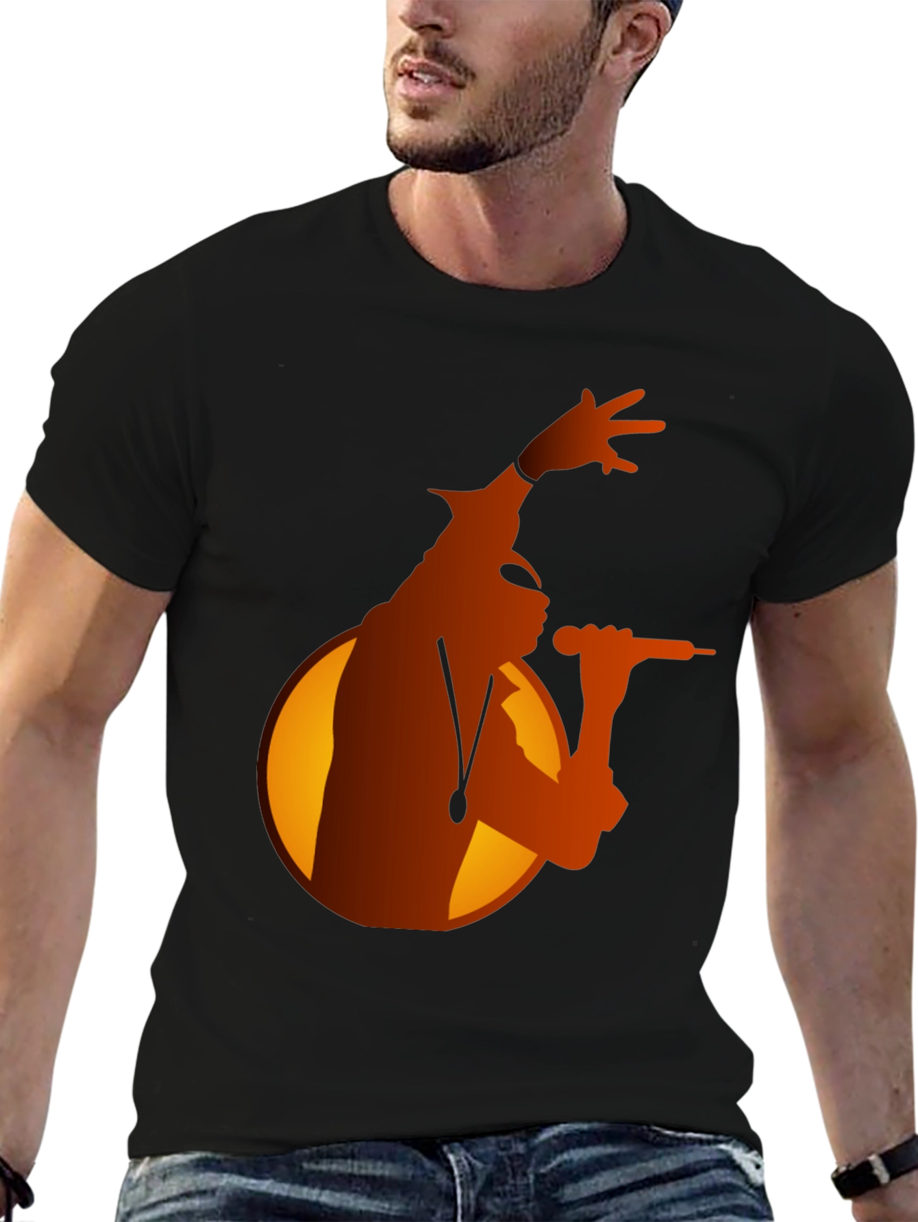 Black Retro Singer Graphic Tee - Stylish Black T-Shirt view 6