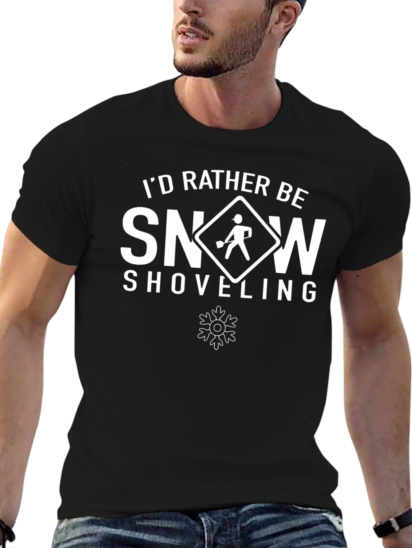 Black I'd Rather Be Snow Shoveling Men's T-Shirt view 6