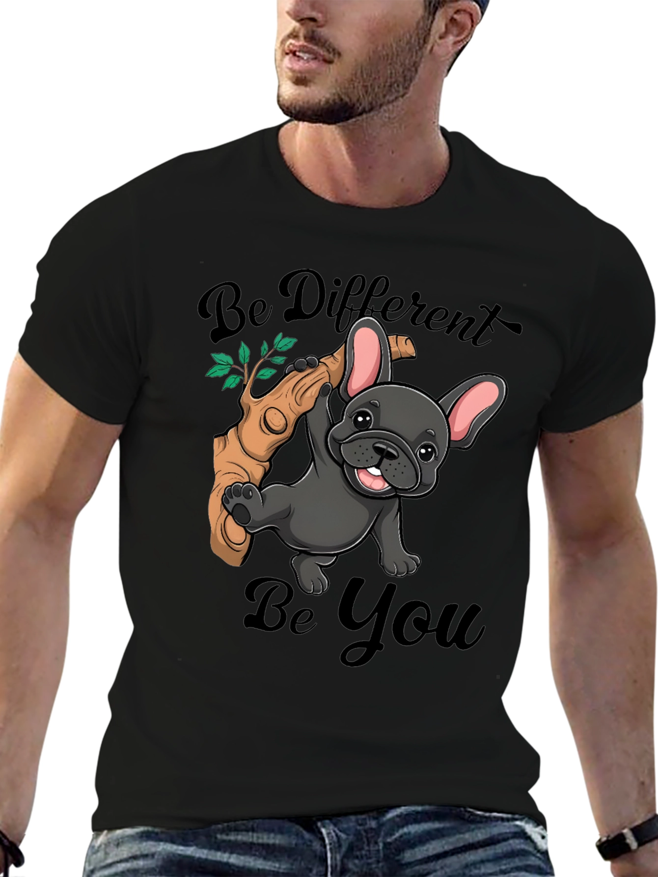 Black Be Different Be You Bulldog T-Shirt view 6
