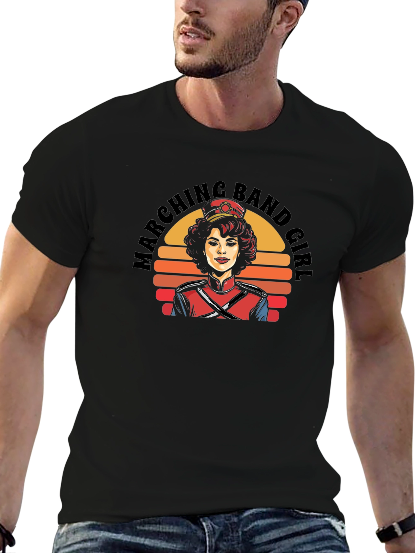 Black Marching Band Girl Retro Graphic T-Shirt view 6