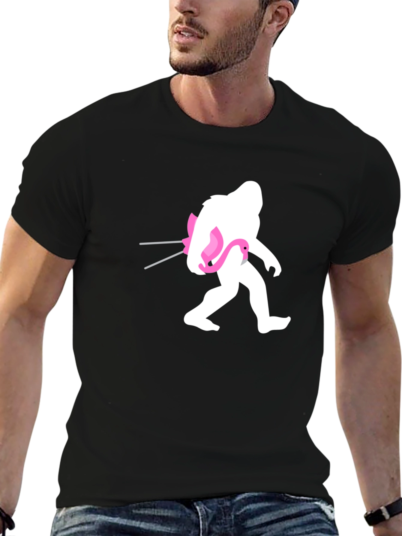 Black Sasquatch Flamingo Black T-Shirt view 6