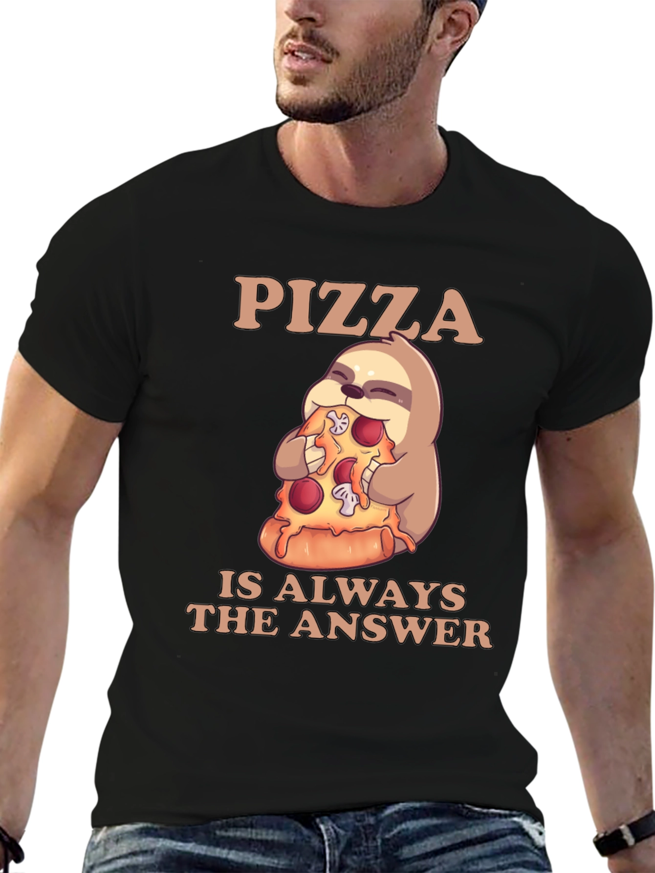 Black Pizza Sloth T-Shirt - Always the Answer! view 6