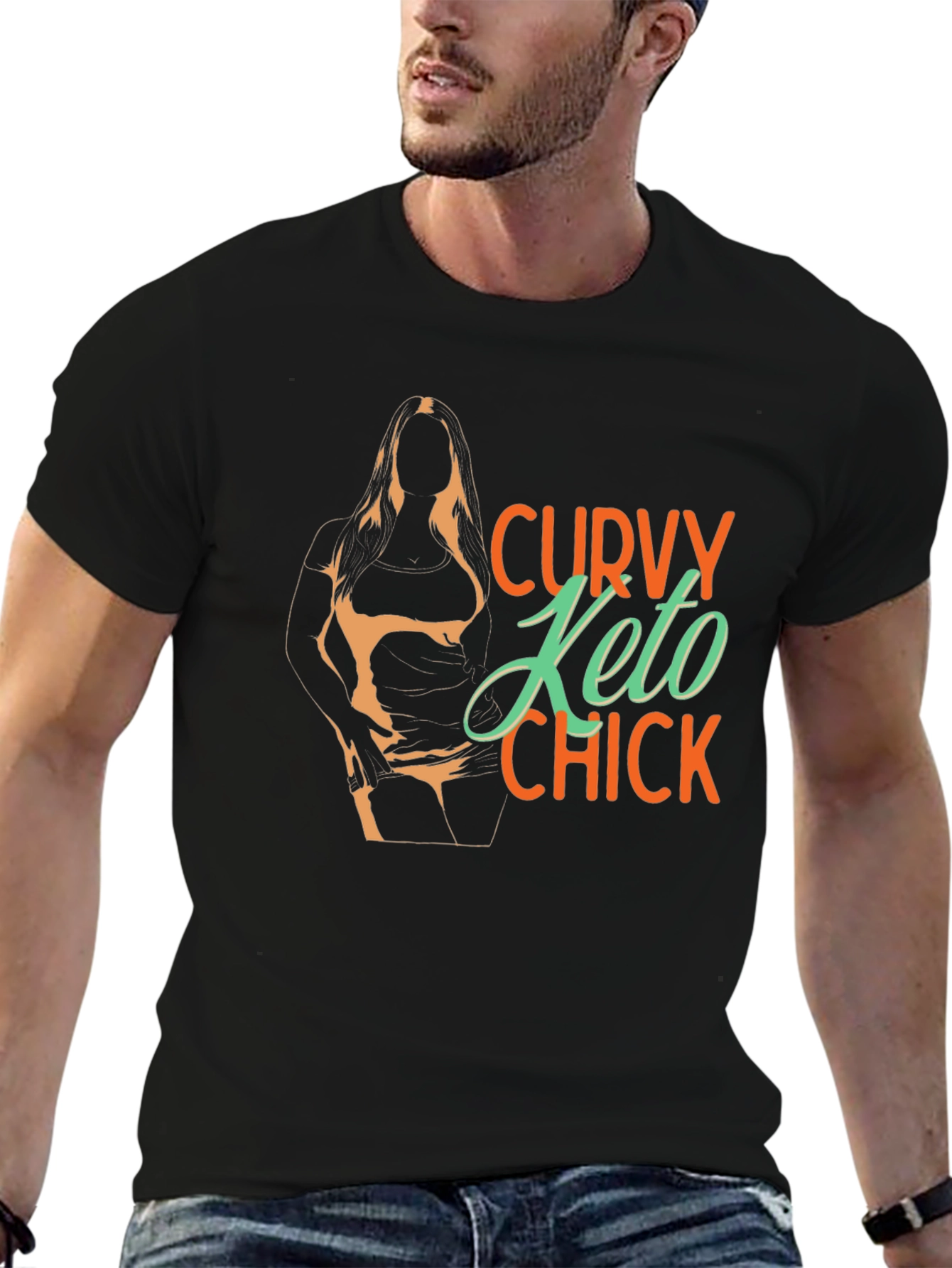 Black Curvy Keto Chick Graphic Tee - Black Unisex view 6