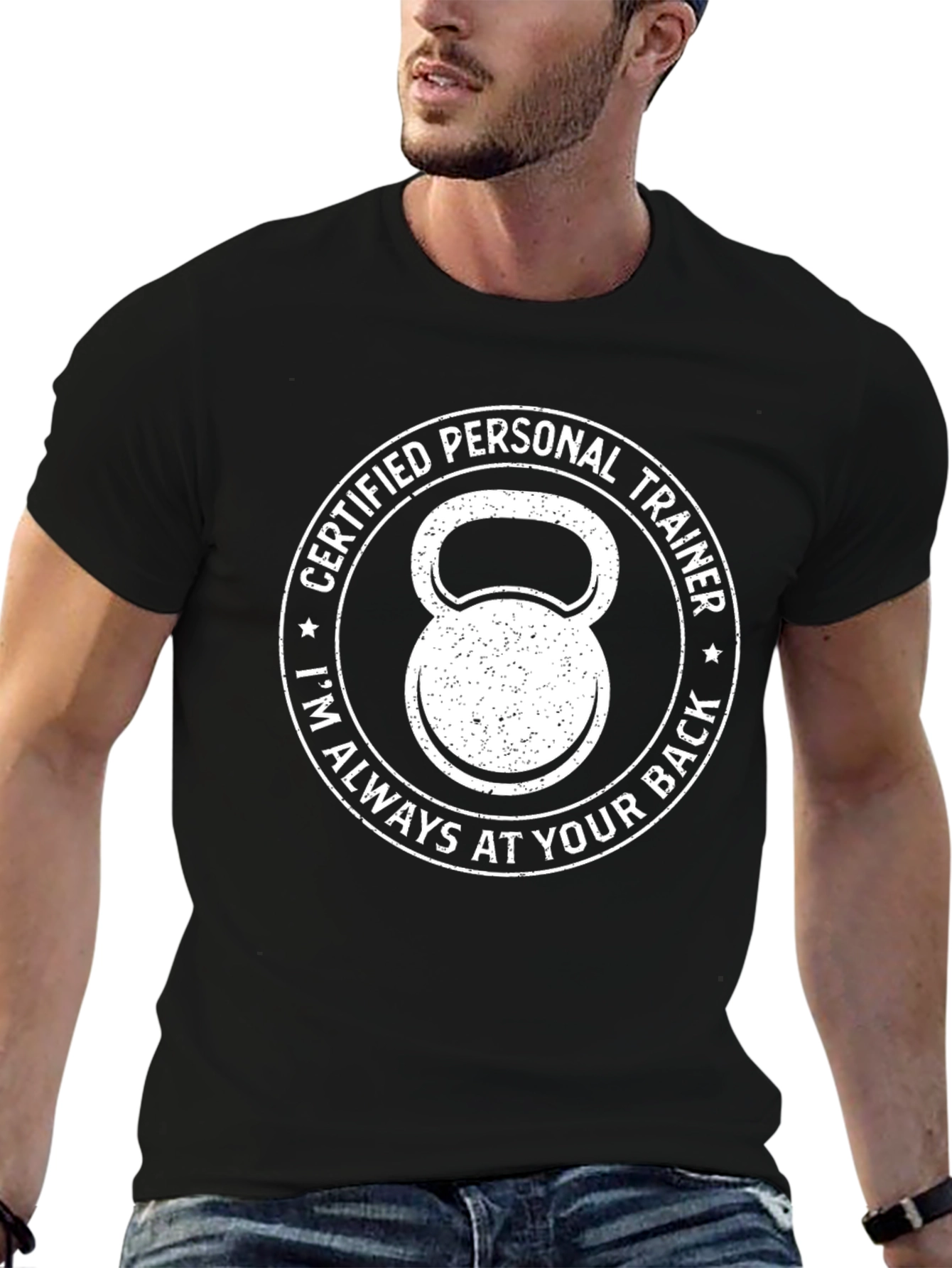 Black Certified Personal Trainer T-Shirt Kettlebell Design view 6