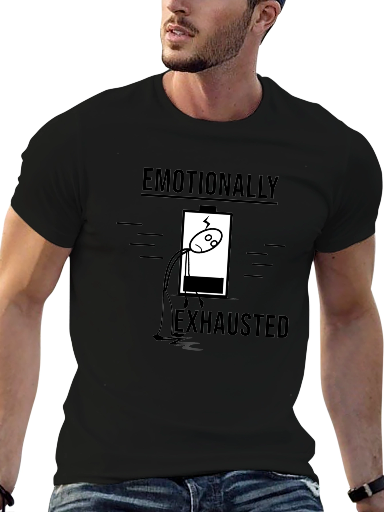 Black Emotionally Exhausted Graphic Tee - Funny T-Shirt view 6