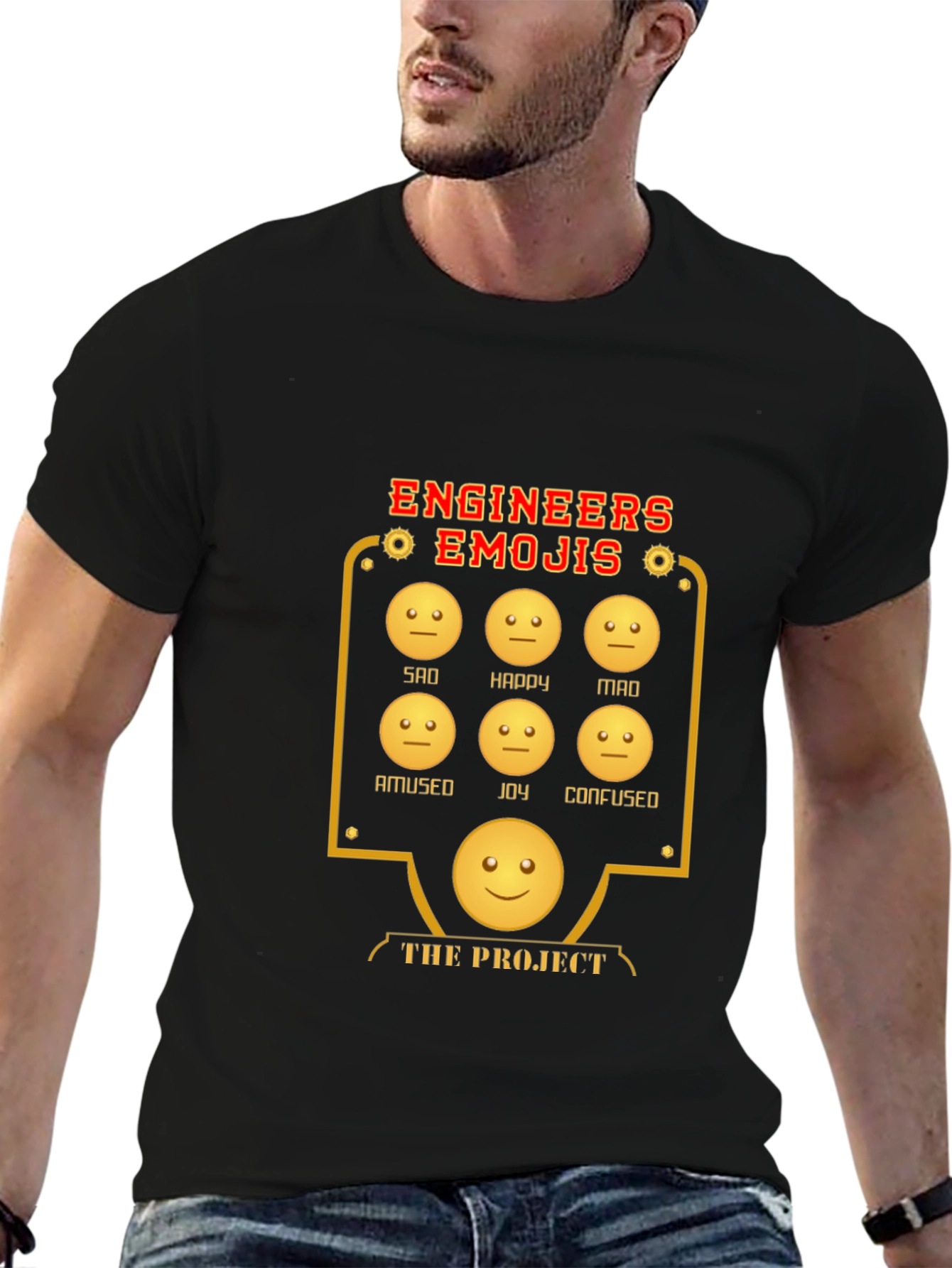 Black Engineer Emoji T-Shirt - Humorous Engineering Apparel view 6