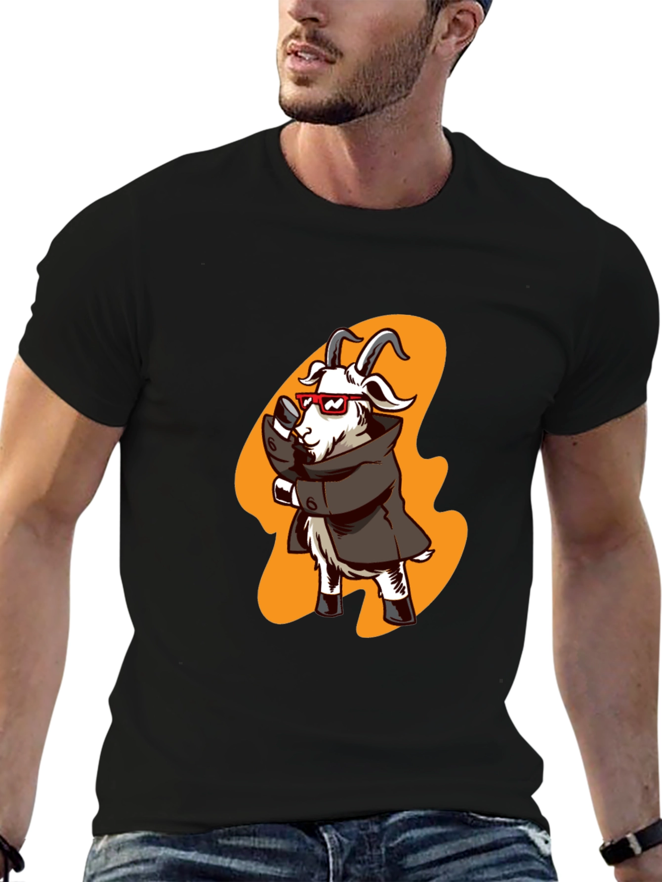 Black Cool Goat in Trench Coat Graphic Tee view 6