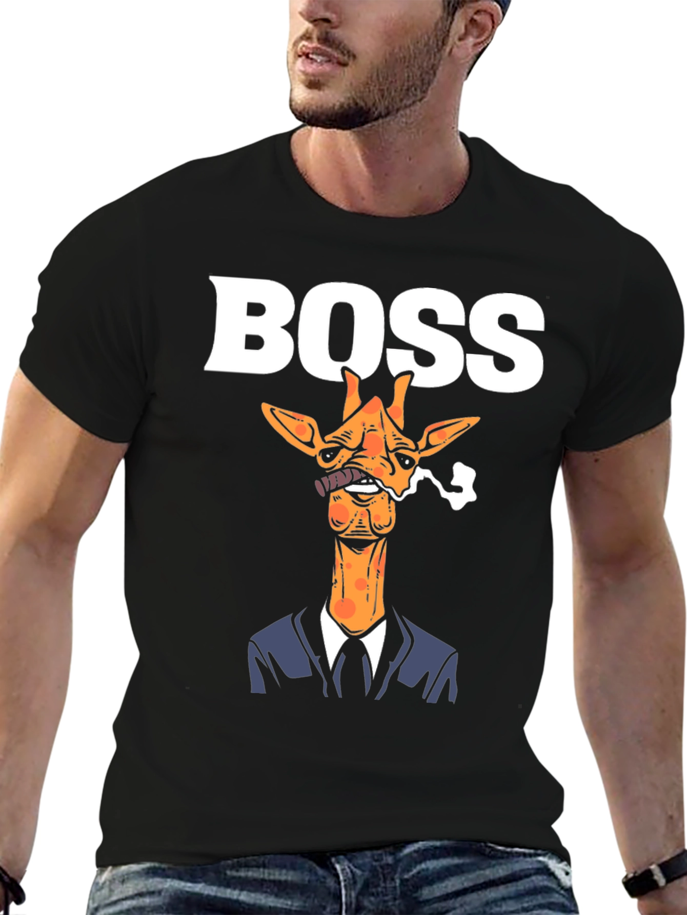 Black Boss Giraffe Graphic Tee - Funny Animal Shirt view 6