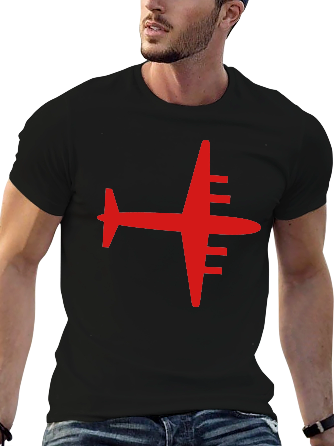 Black Red Airplane Graphic Tee - Black Casual T-Shirt view 6