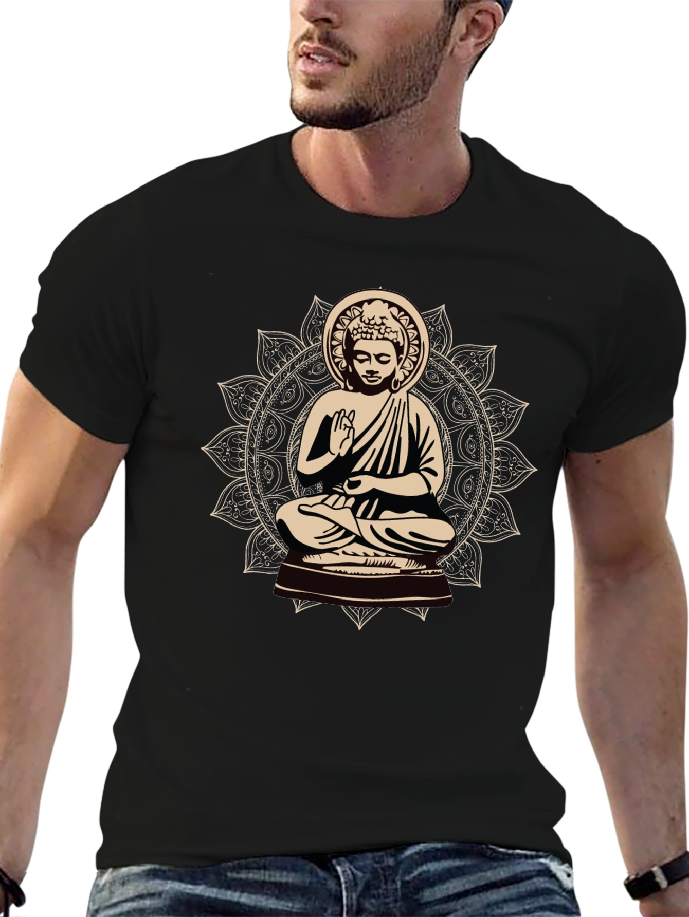 Black Buddha Mandala Graphic Tee - Spiritual Style view 6